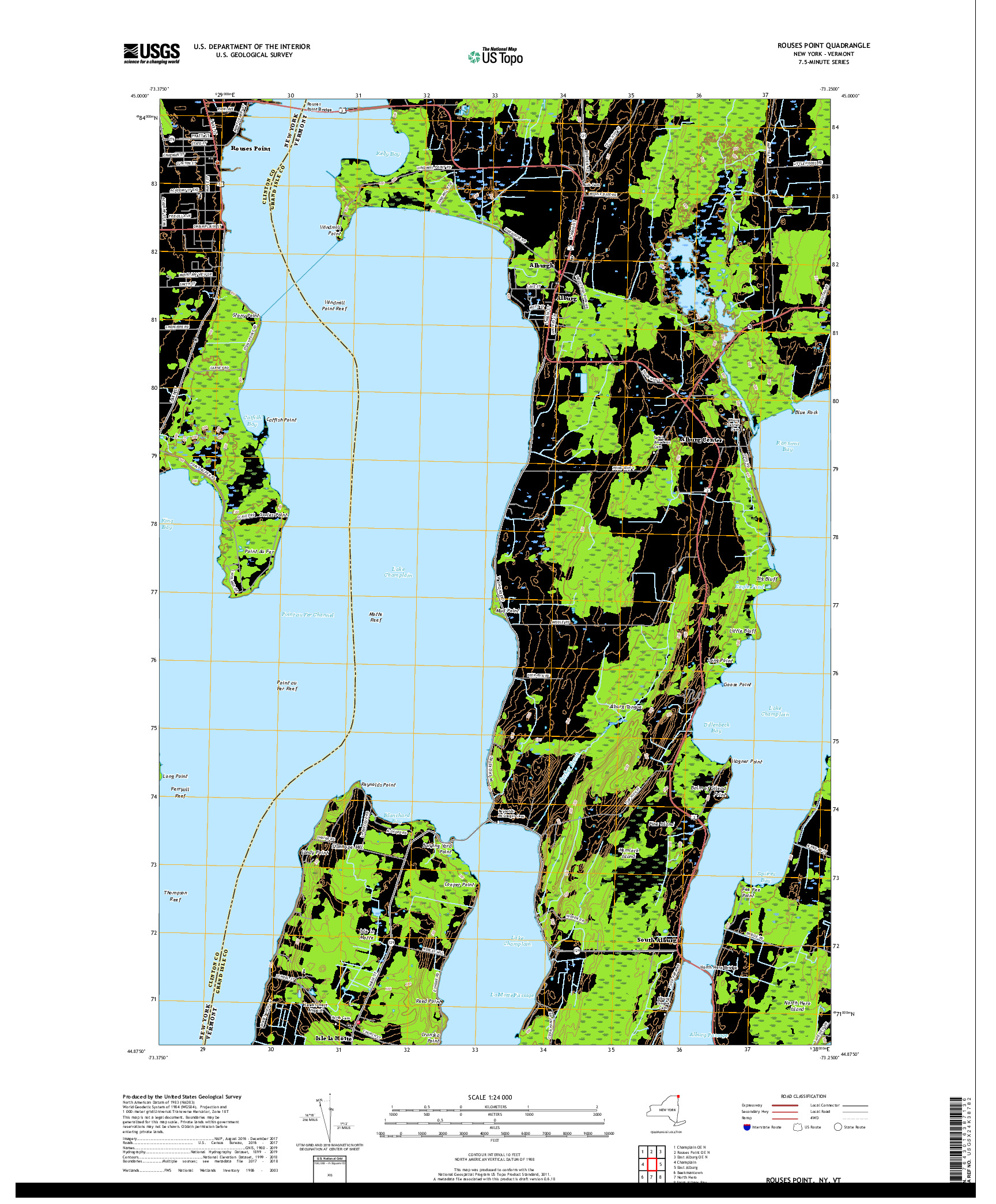USGS US TOPO 7.5-MINUTE MAP FOR ROUSES POINT, NY,VT 2019