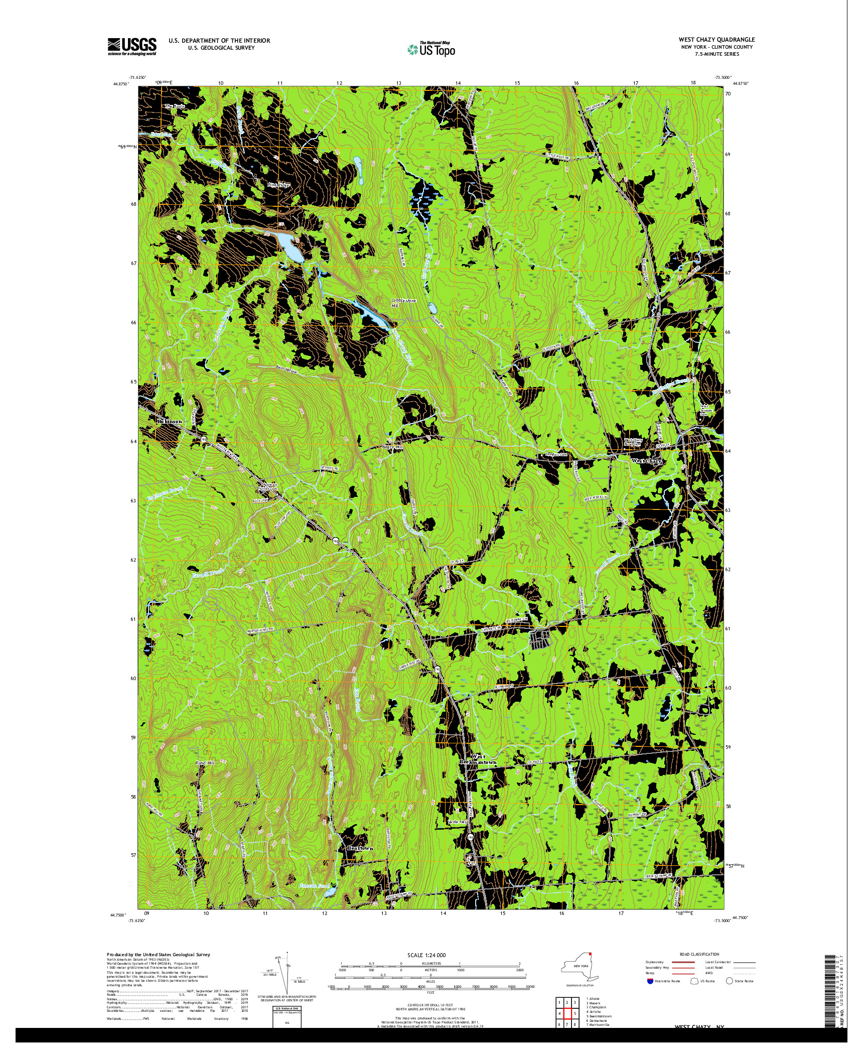 USGS US TOPO 7.5-MINUTE MAP FOR WEST CHAZY, NY 2019