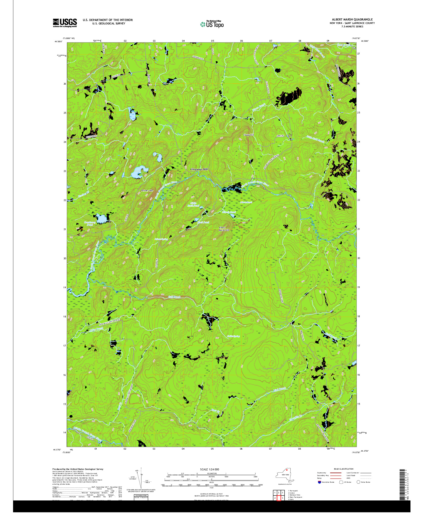 USGS US TOPO 7.5-MINUTE MAP FOR ALBERT MARSH, NY 2019