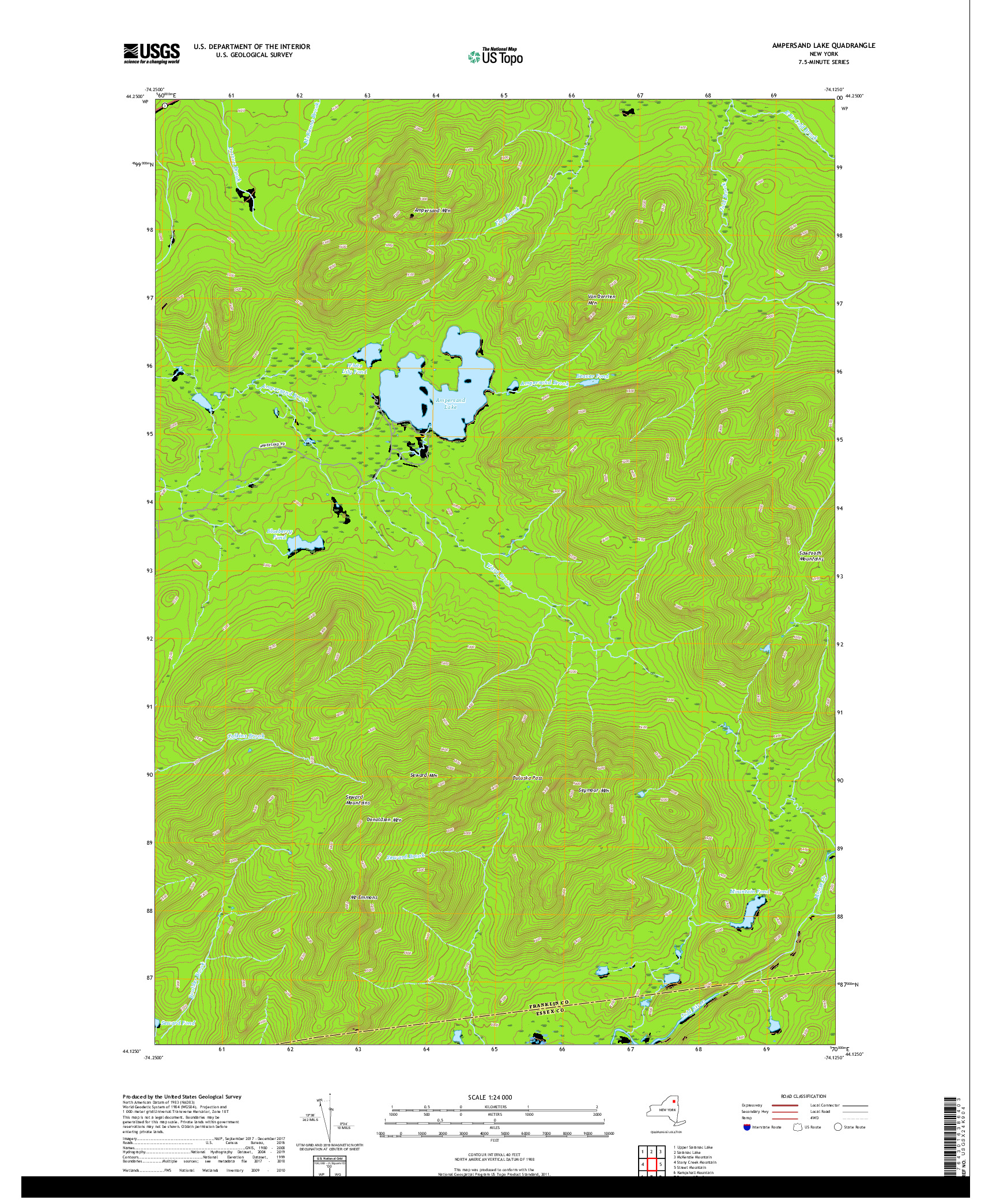 USGS US TOPO 7.5-MINUTE MAP FOR AMPERSAND LAKE, NY 2019