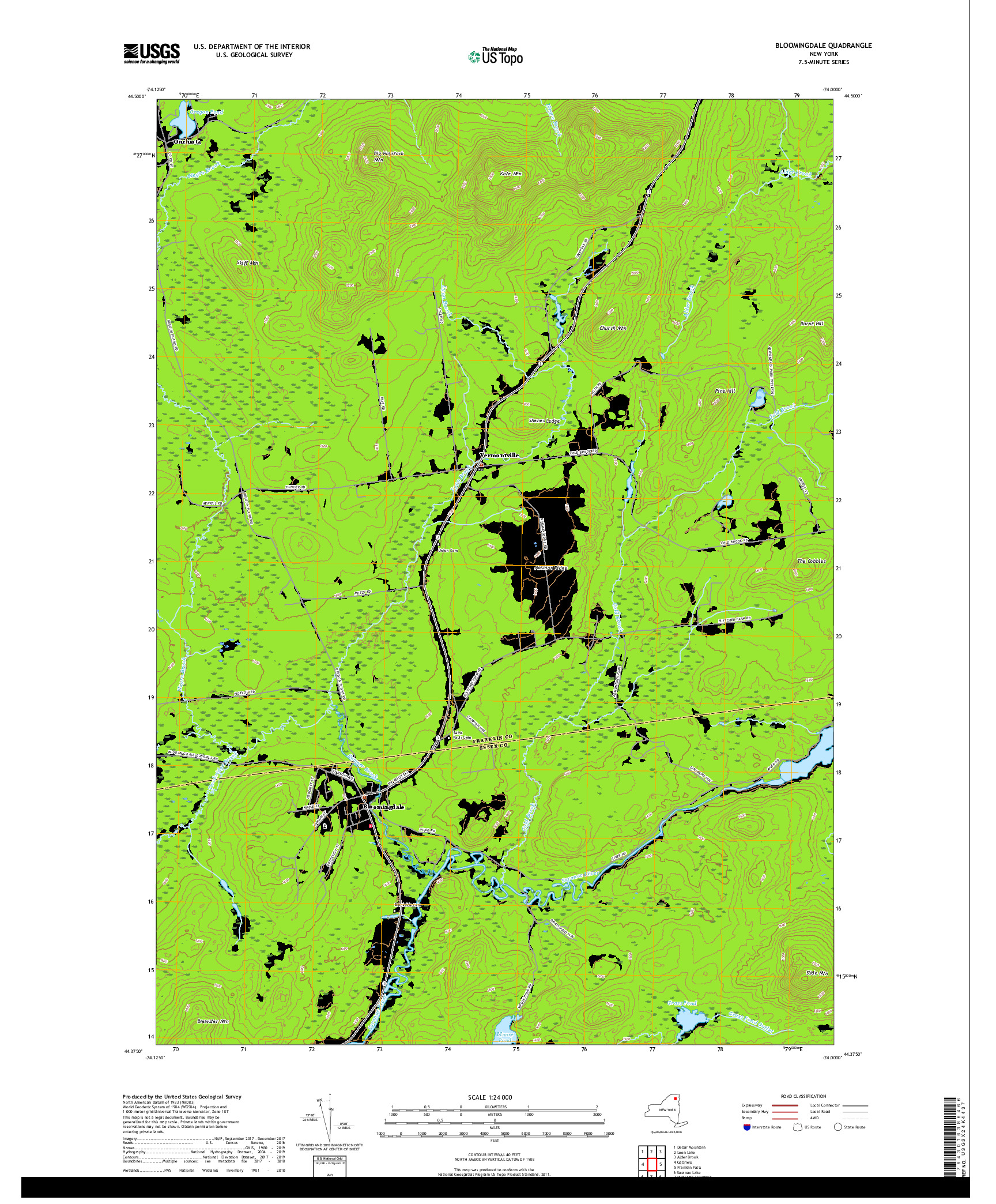 USGS US TOPO 7.5-MINUTE MAP FOR BLOOMINGDALE, NY 2019