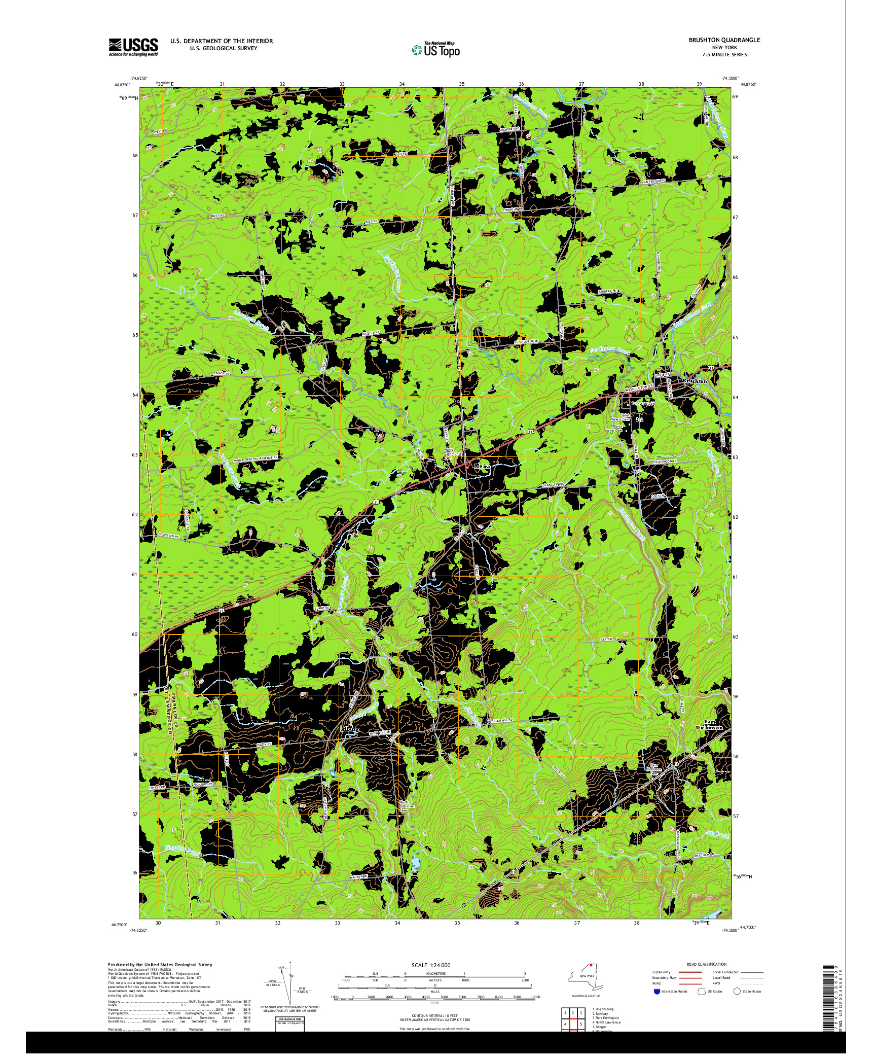 USGS US TOPO 7.5-MINUTE MAP FOR BRUSHTON, NY 2019