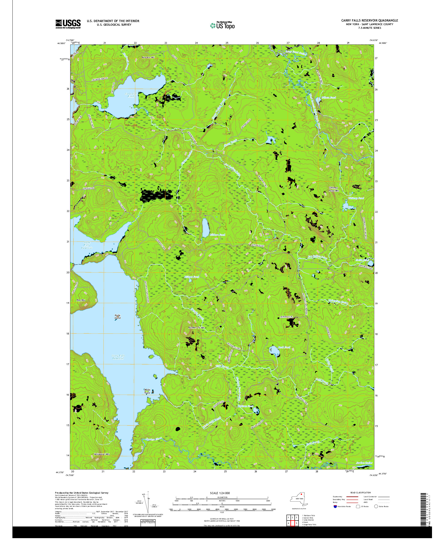 USGS US TOPO 7.5-MINUTE MAP FOR CARRY FALLS RESERVOIR, NY 2019