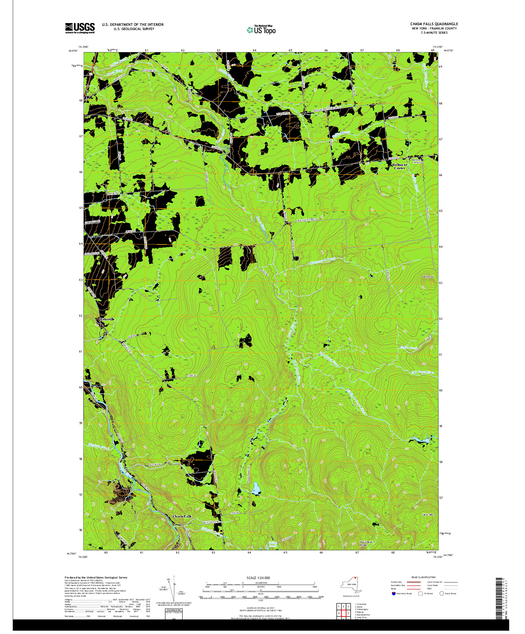 USGS US TOPO 7.5-MINUTE MAP FOR CHASM FALLS, NY 2019