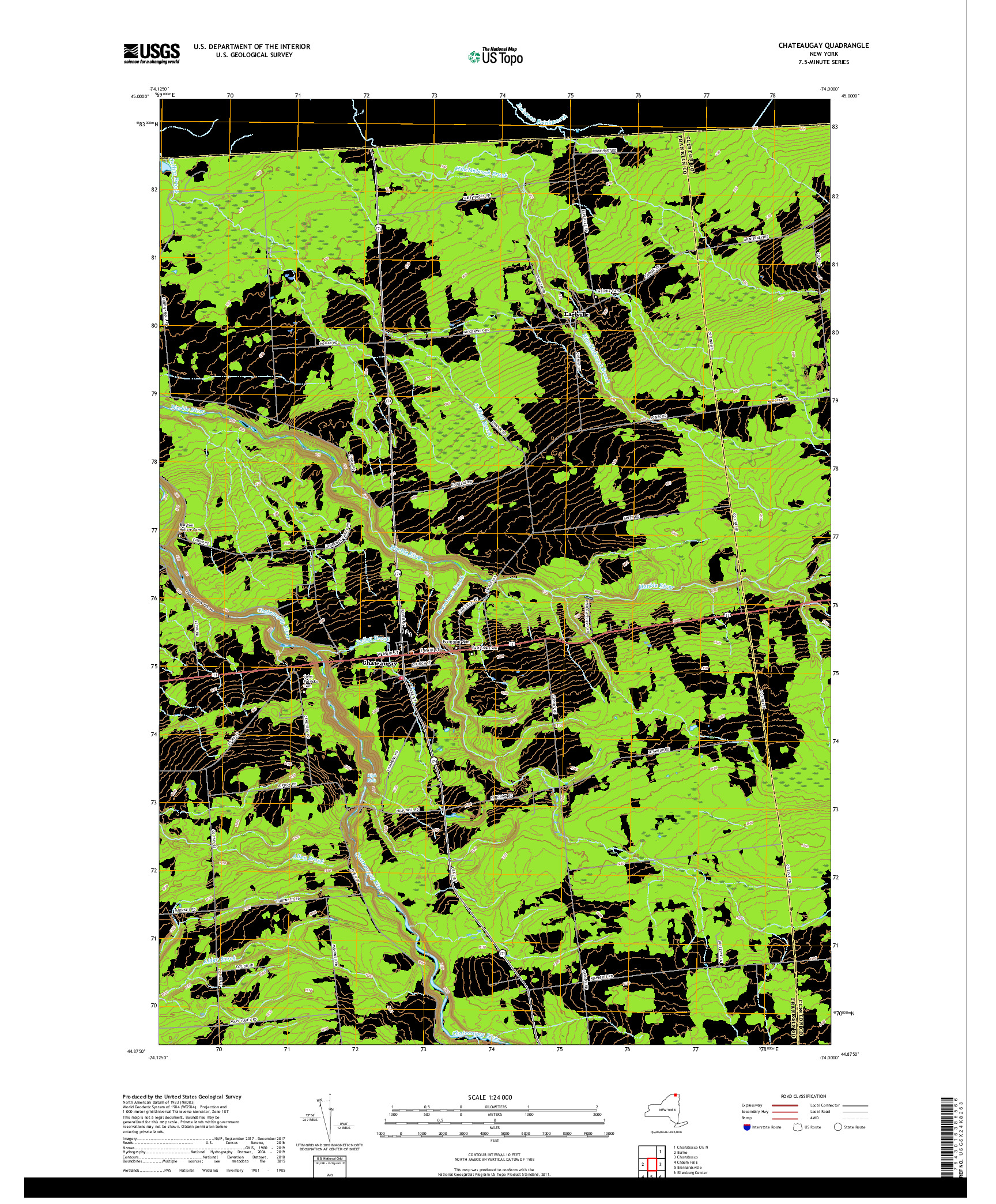 USGS US TOPO 7.5-MINUTE MAP FOR CHATEAUGAY, NY,QC 2019