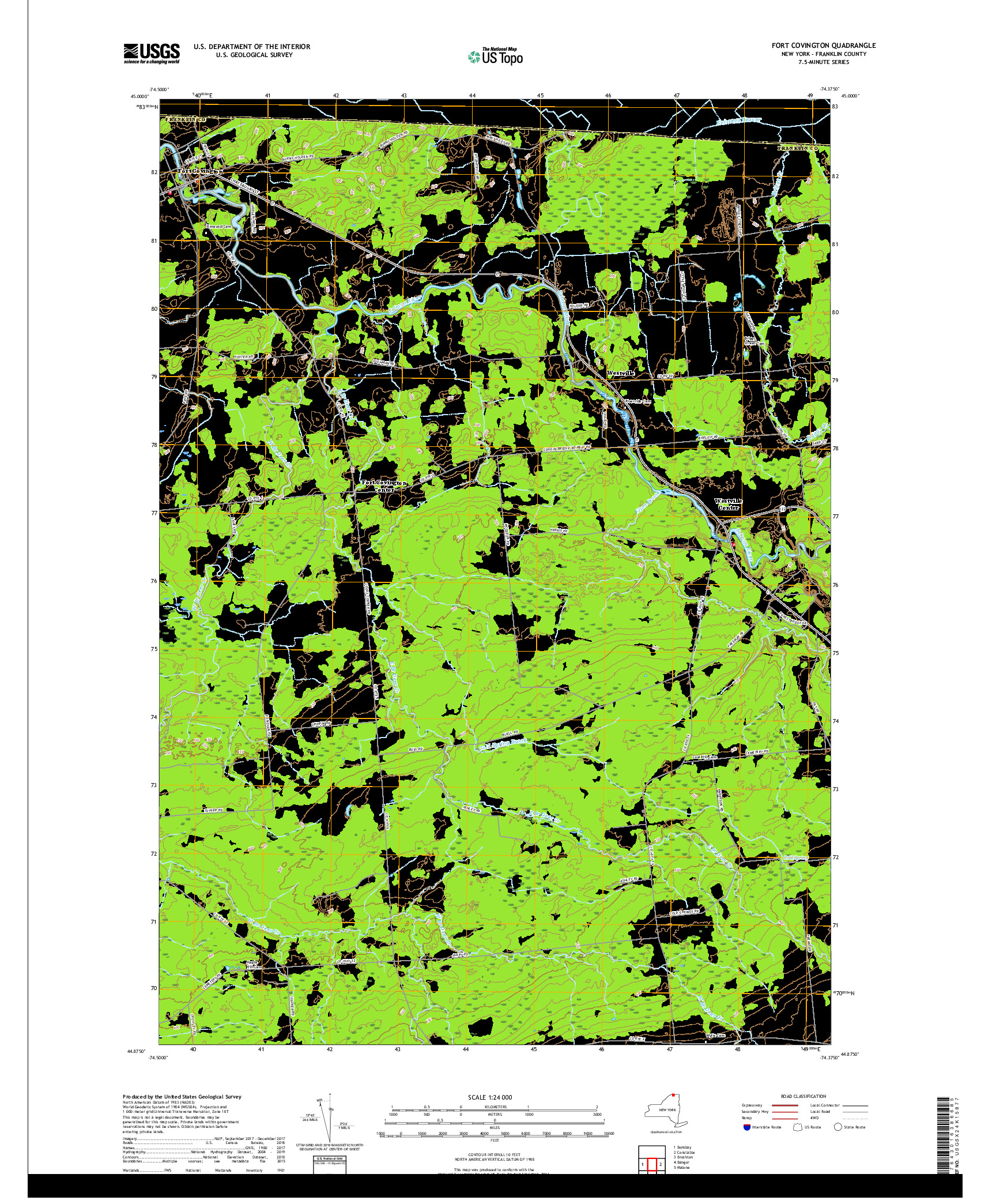 USGS US TOPO 7.5-MINUTE MAP FOR FORT COVINGTON, NY,QC 2019