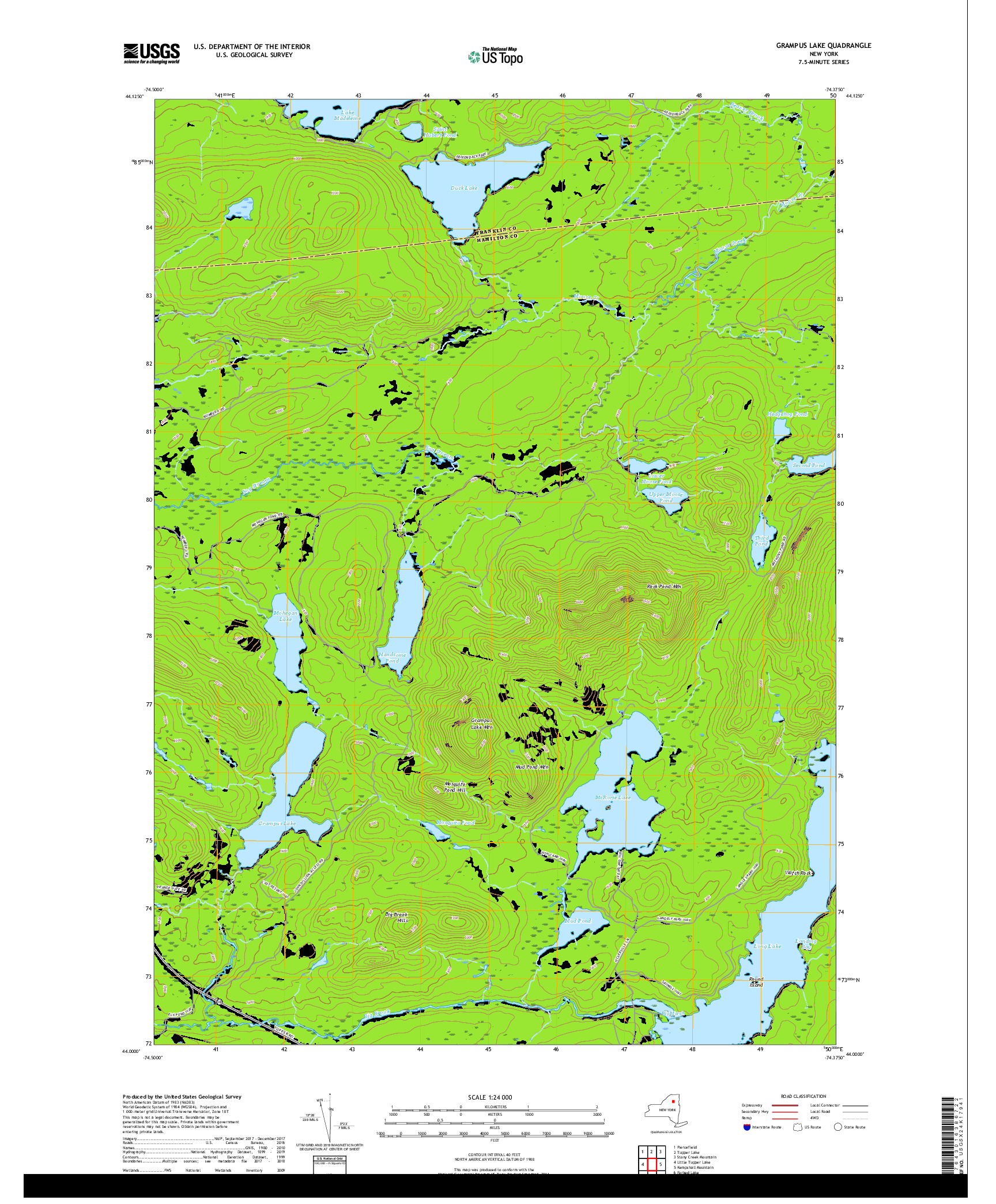 USGS US TOPO 7.5-MINUTE MAP FOR GRAMPUS LAKE, NY 2019