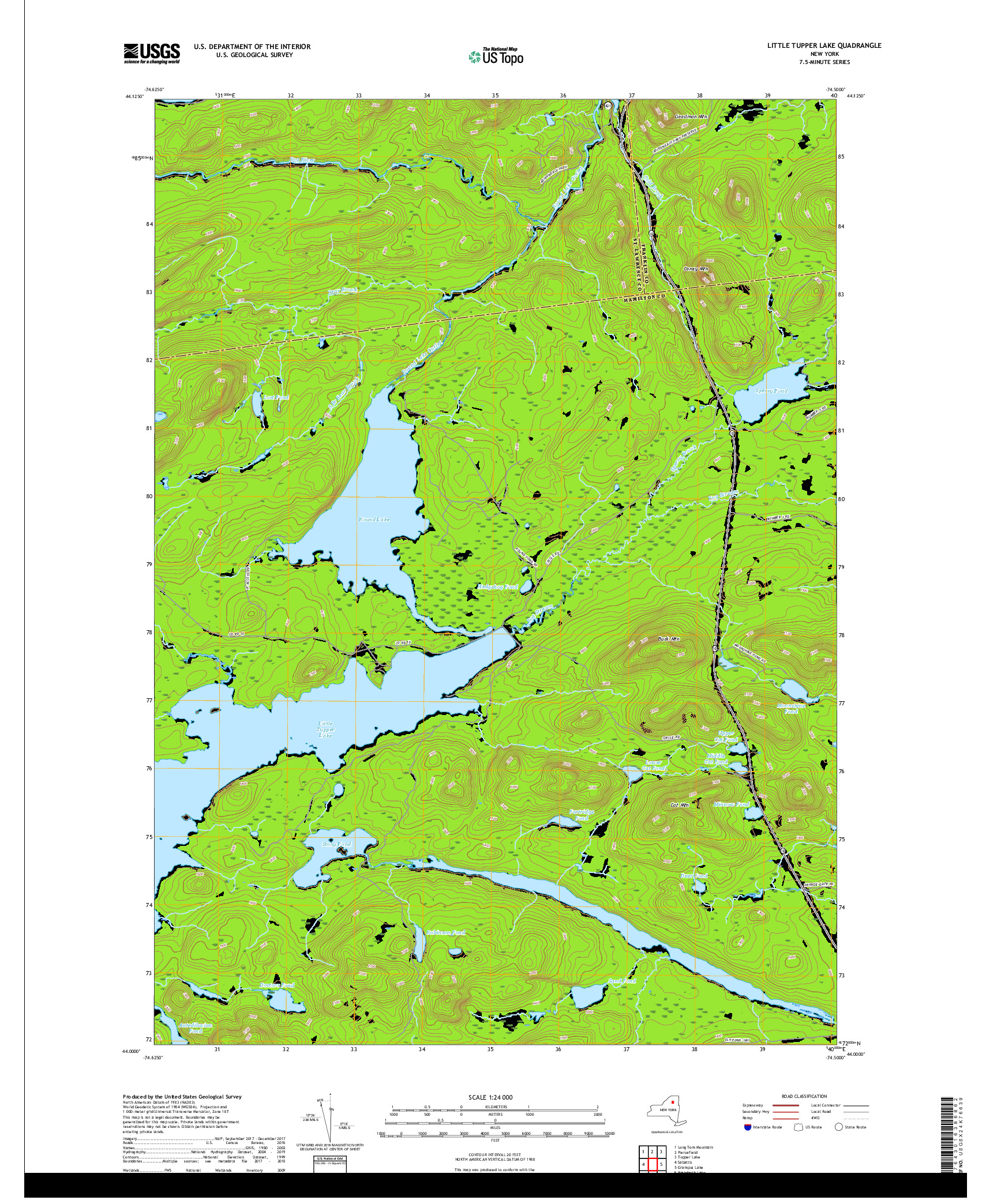 USGS US TOPO 7.5-MINUTE MAP FOR LITTLE TUPPER LAKE, NY 2019