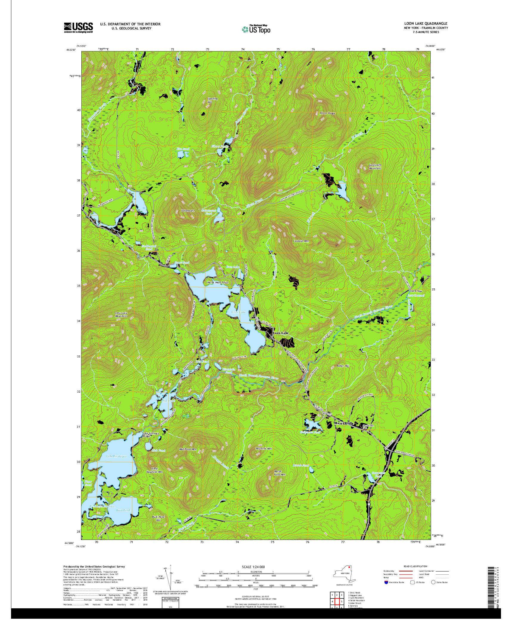 USGS US TOPO 7.5-MINUTE MAP FOR LOON LAKE, NY 2019