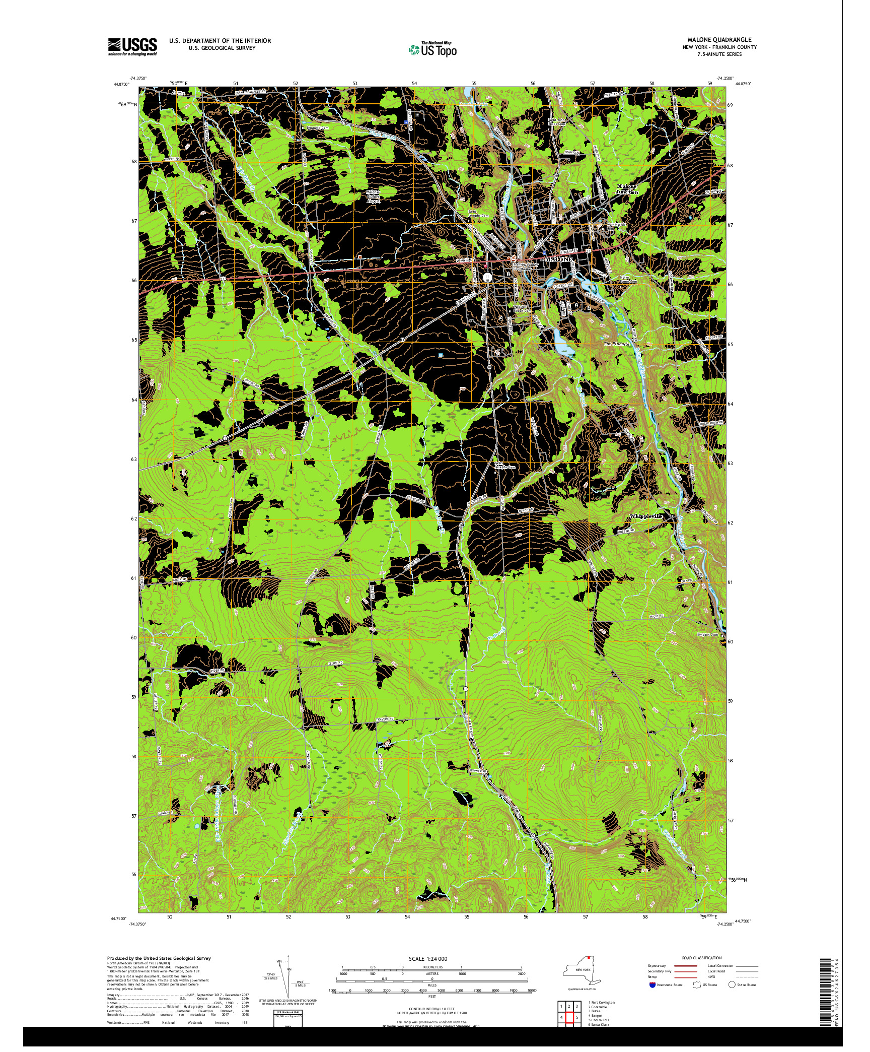 USGS US TOPO 7.5-MINUTE MAP FOR MALONE, NY 2019