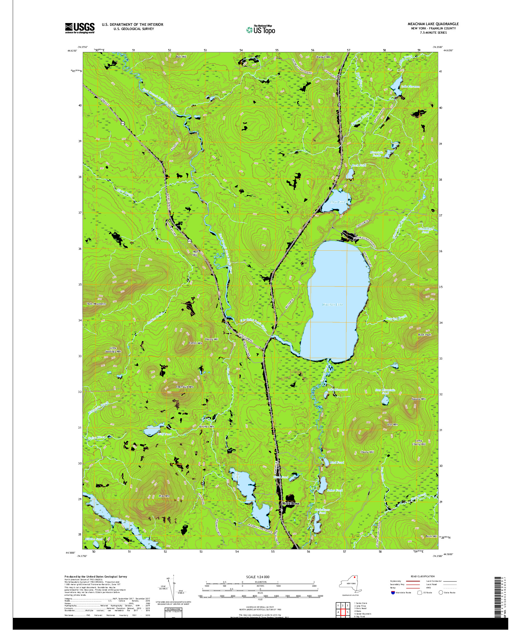 USGS US TOPO 7.5-MINUTE MAP FOR MEACHAM LAKE, NY 2019