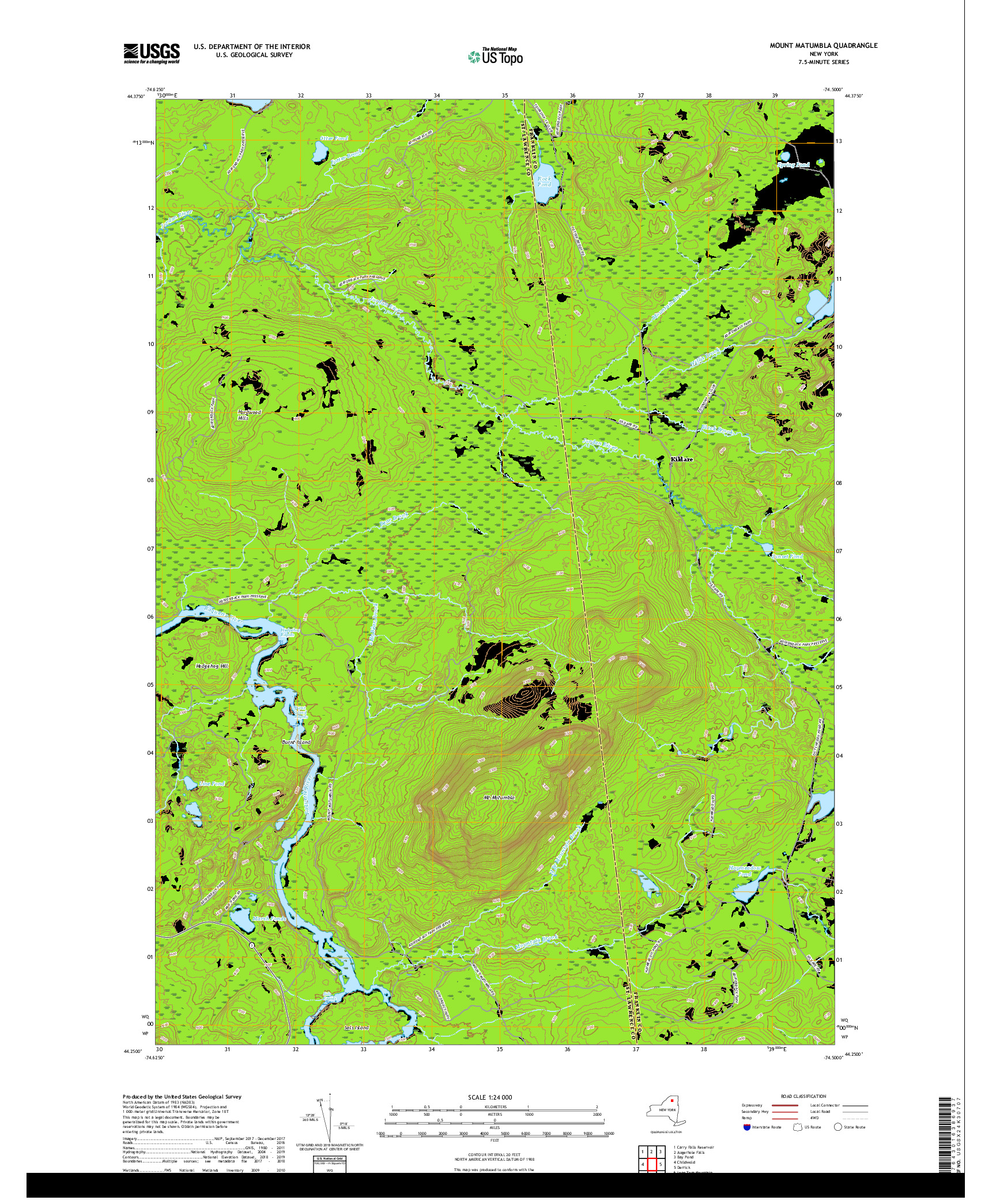 USGS US TOPO 7.5-MINUTE MAP FOR MOUNT MATUMBLA, NY 2019