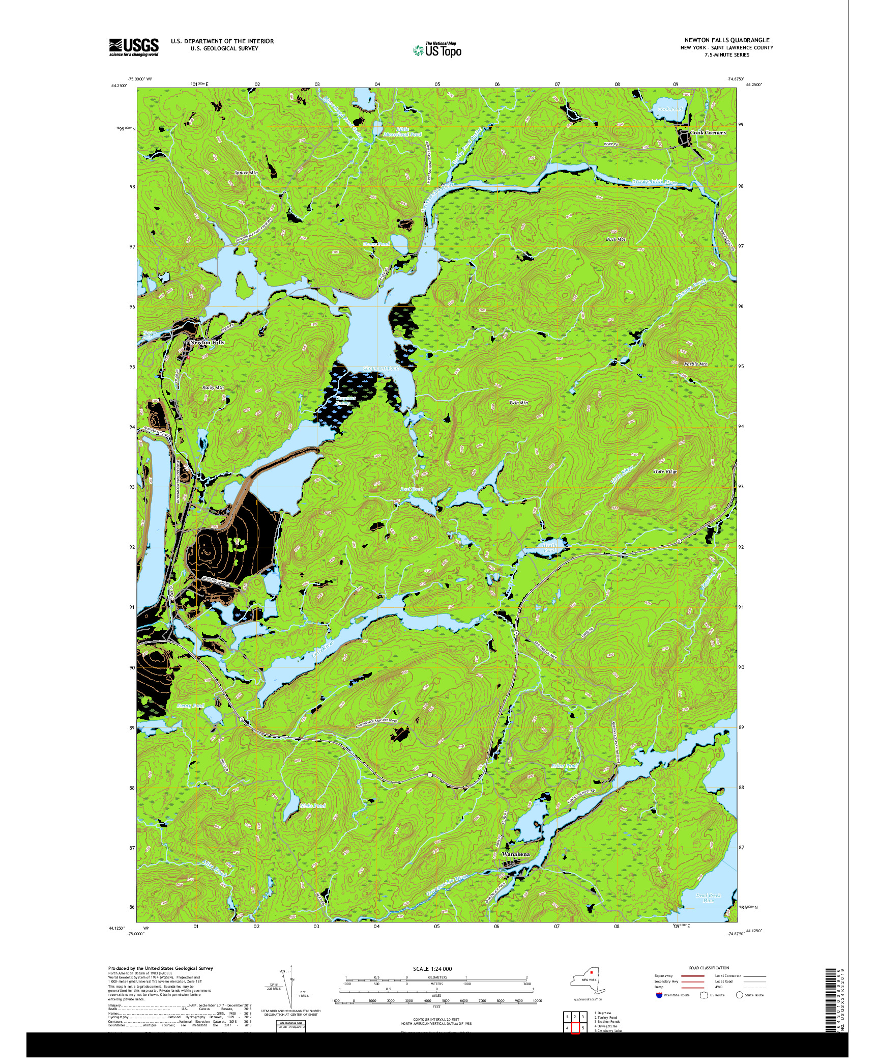 USGS US TOPO 7.5-MINUTE MAP FOR NEWTON FALLS, NY 2019