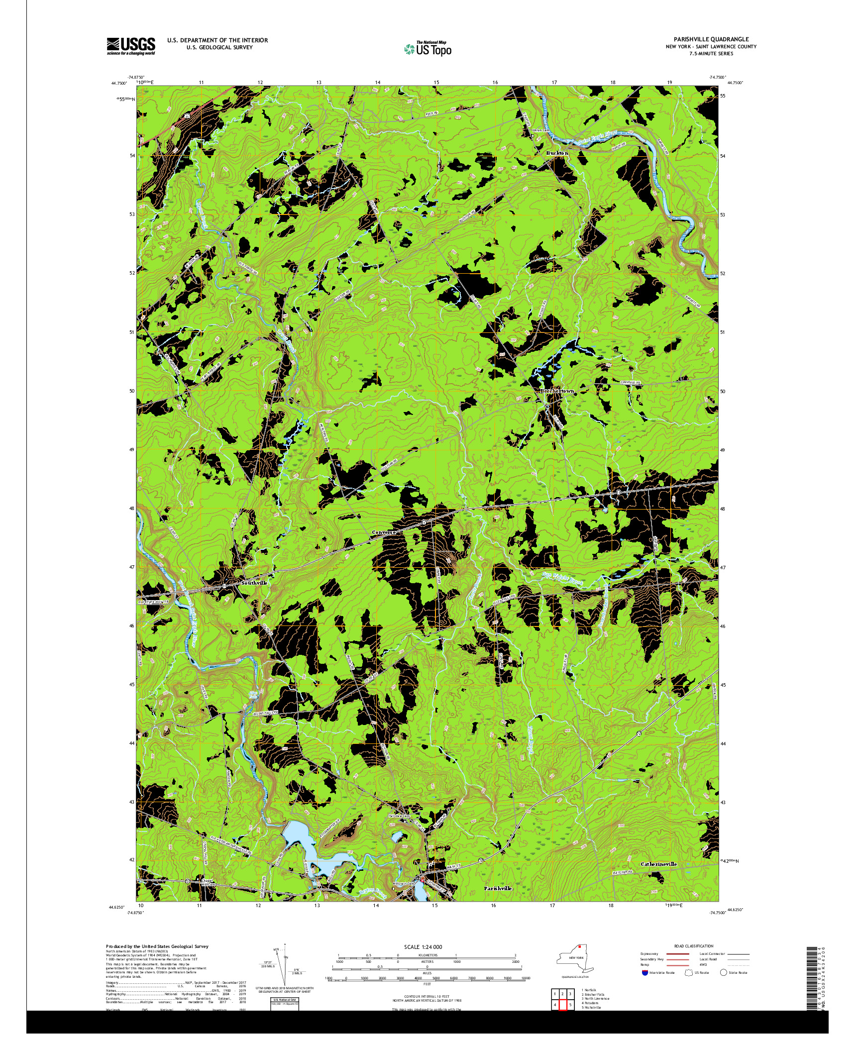 USGS US TOPO 7.5-MINUTE MAP FOR PARISHVILLE, NY 2019