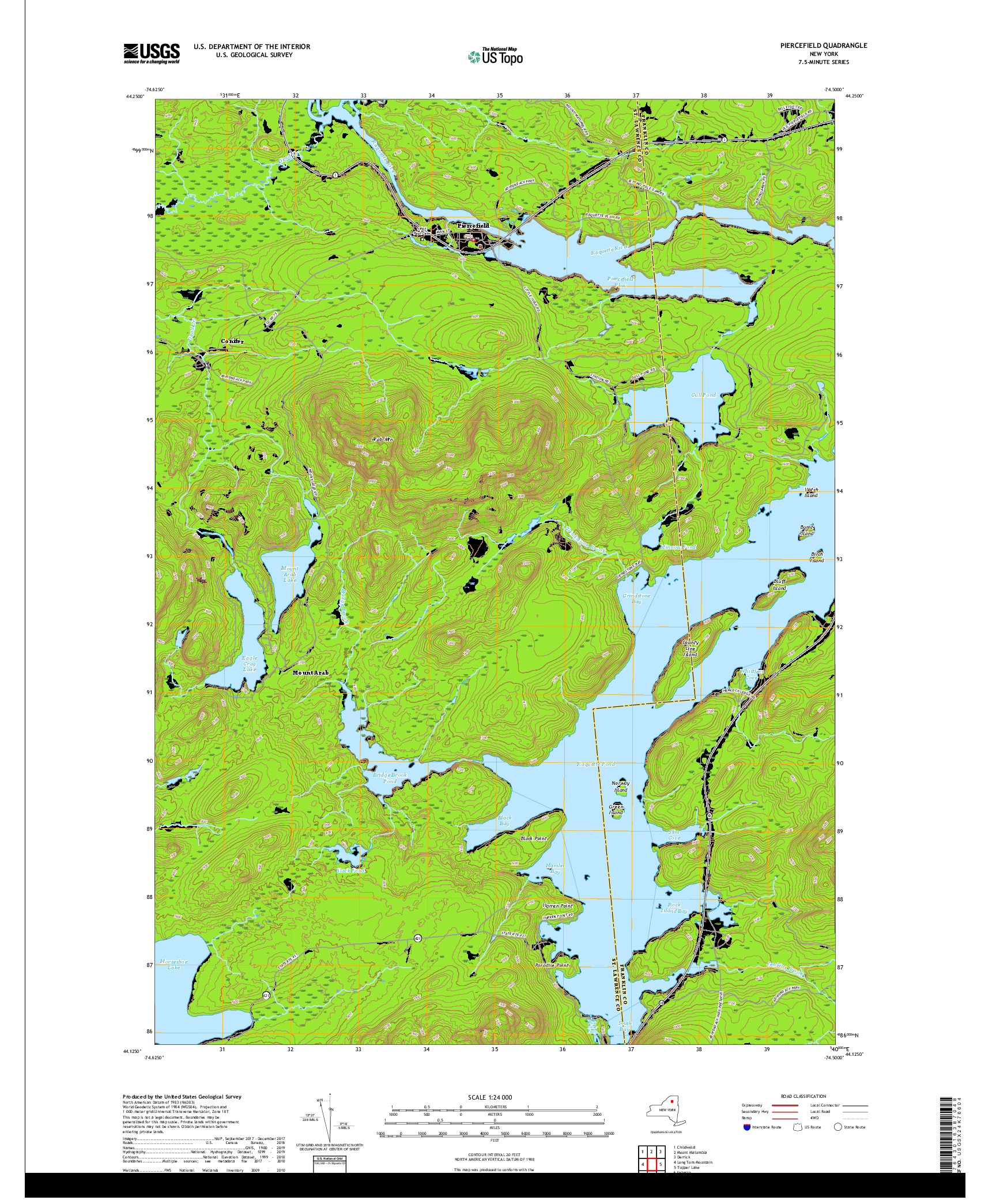 USGS US TOPO 7.5-MINUTE MAP FOR PIERCEFIELD, NY 2019