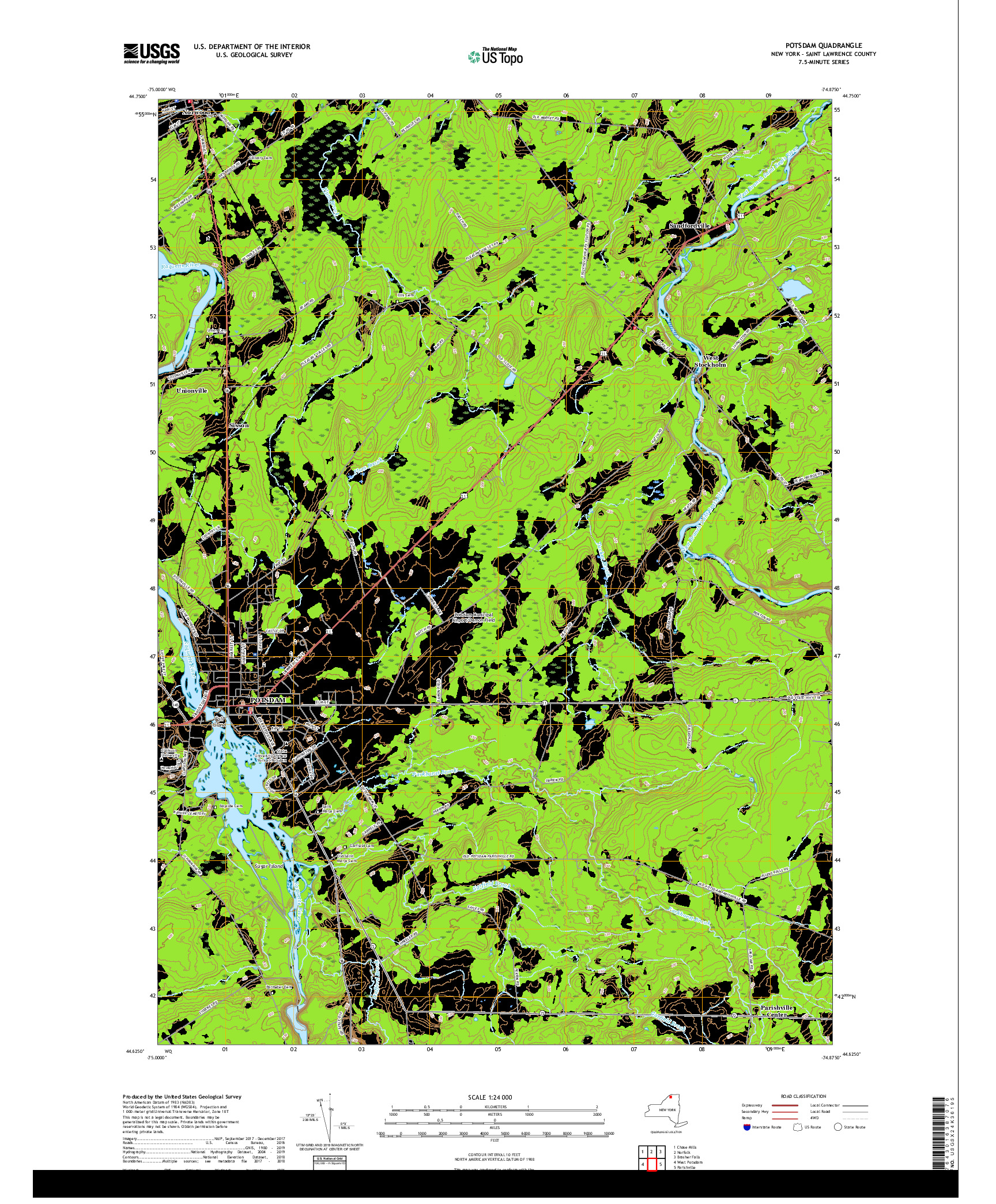 USGS US TOPO 7.5-MINUTE MAP FOR POTSDAM, NY 2019