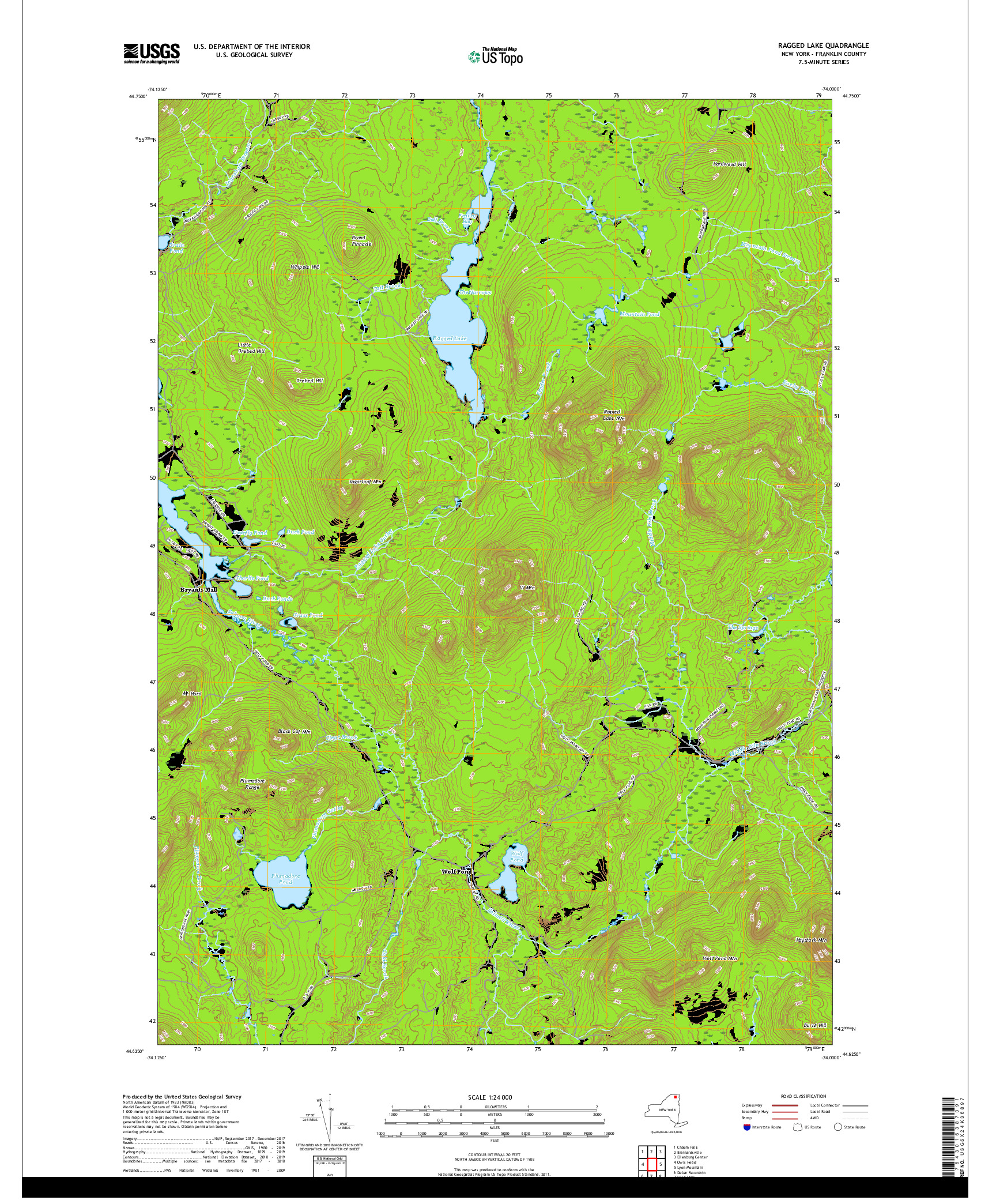 USGS US TOPO 7.5-MINUTE MAP FOR RAGGED LAKE, NY 2019