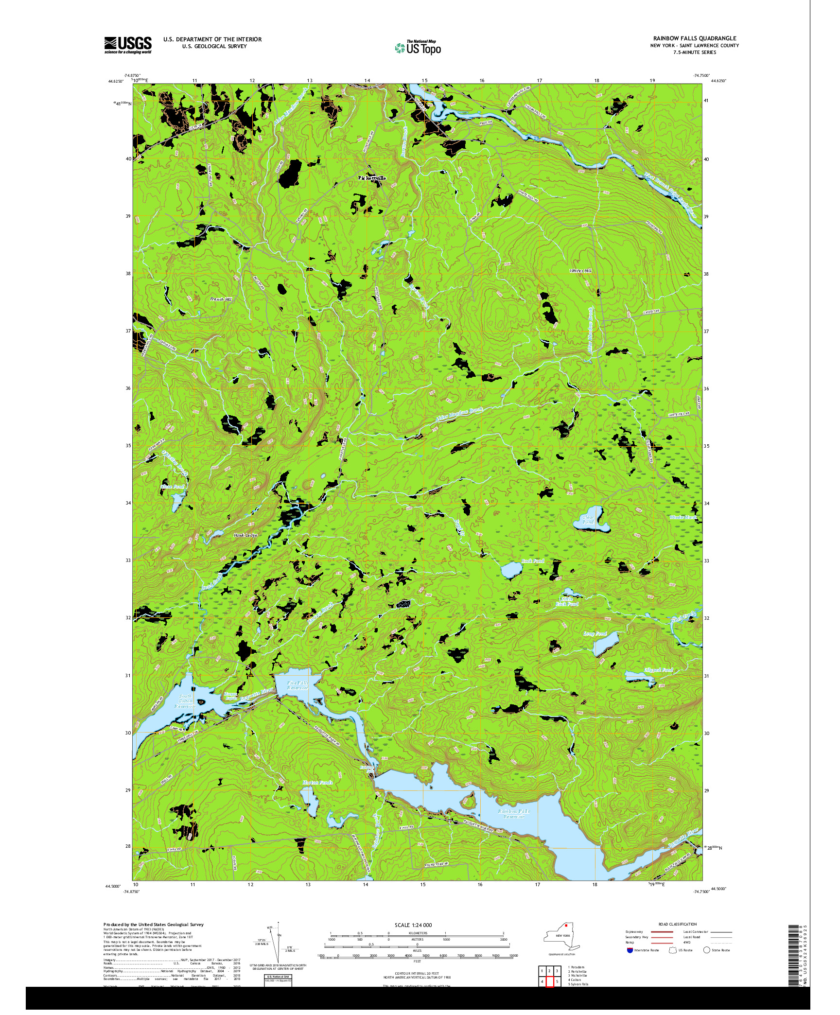 USGS US TOPO 7.5-MINUTE MAP FOR RAINBOW FALLS, NY 2019