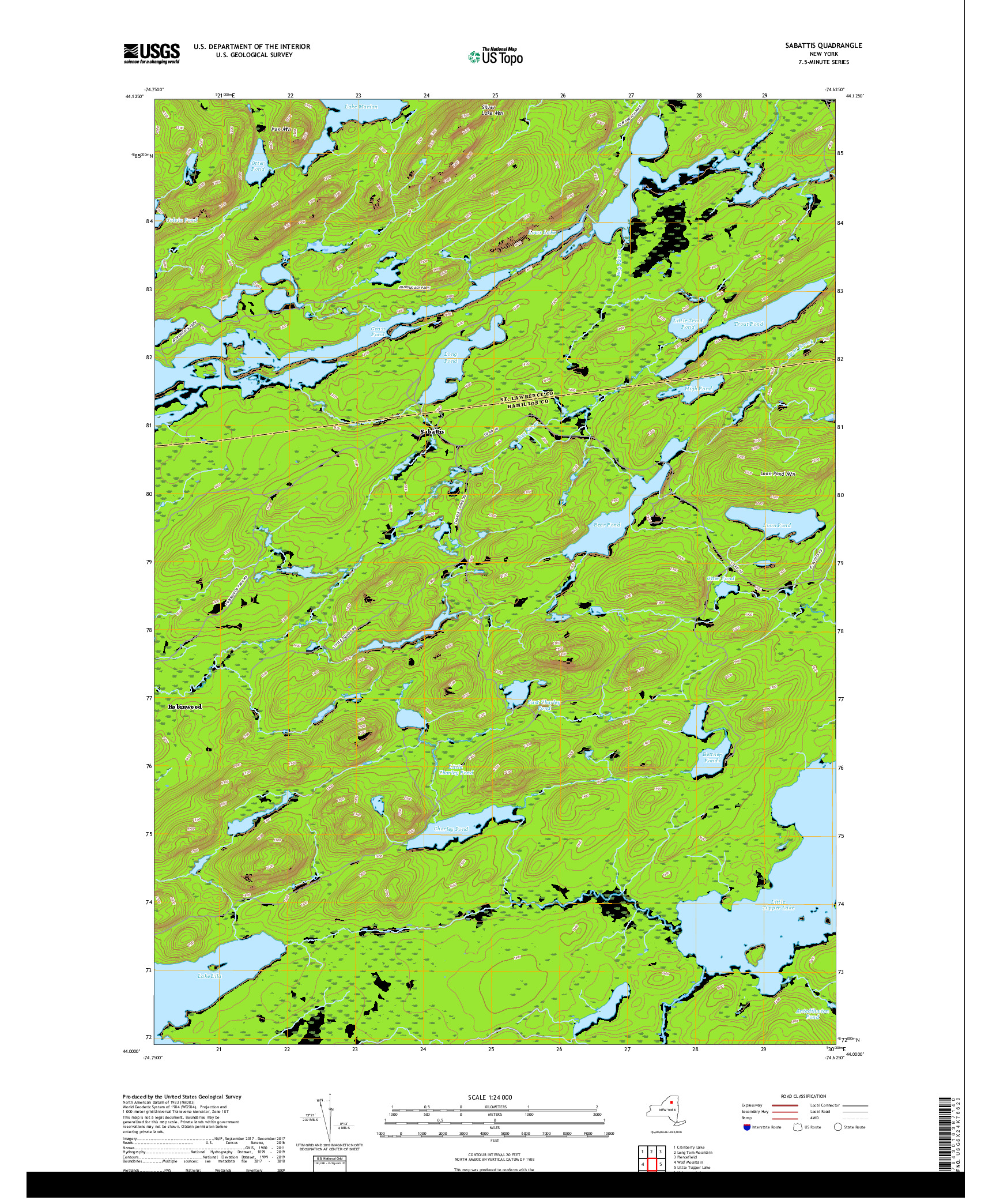 USGS US TOPO 7.5-MINUTE MAP FOR SABATTIS, NY 2019