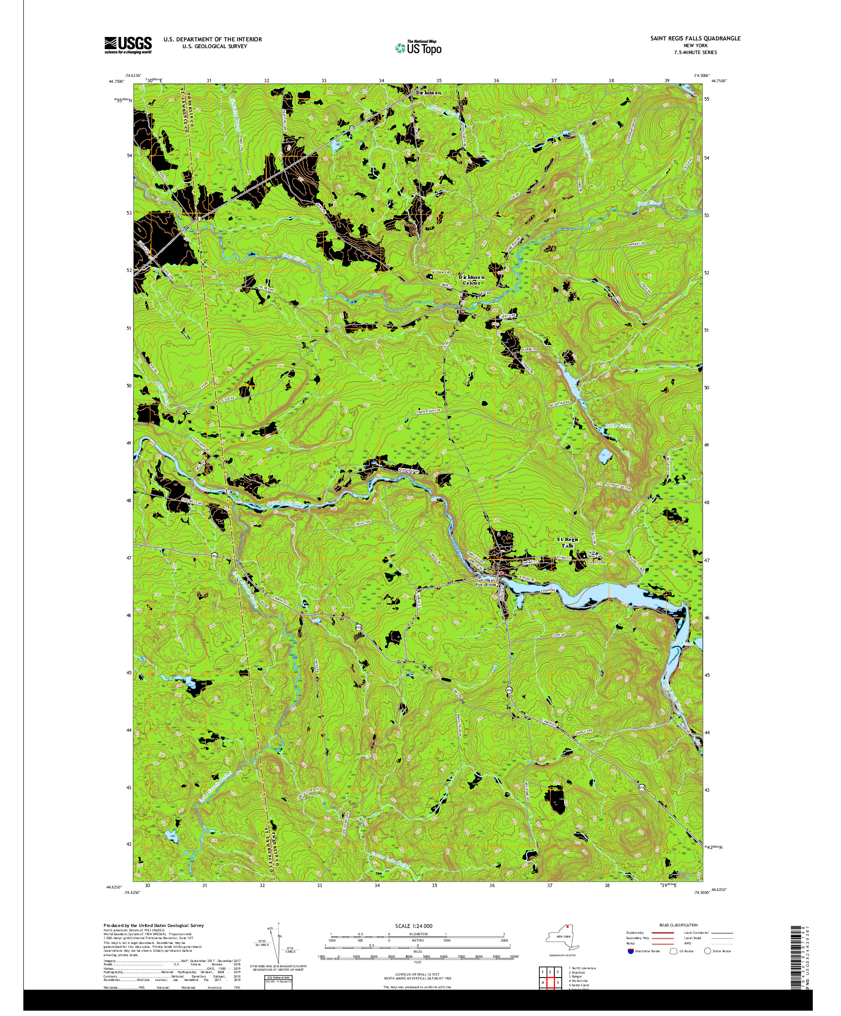 USGS US TOPO 7.5-MINUTE MAP FOR SAINT REGIS FALLS, NY 2019