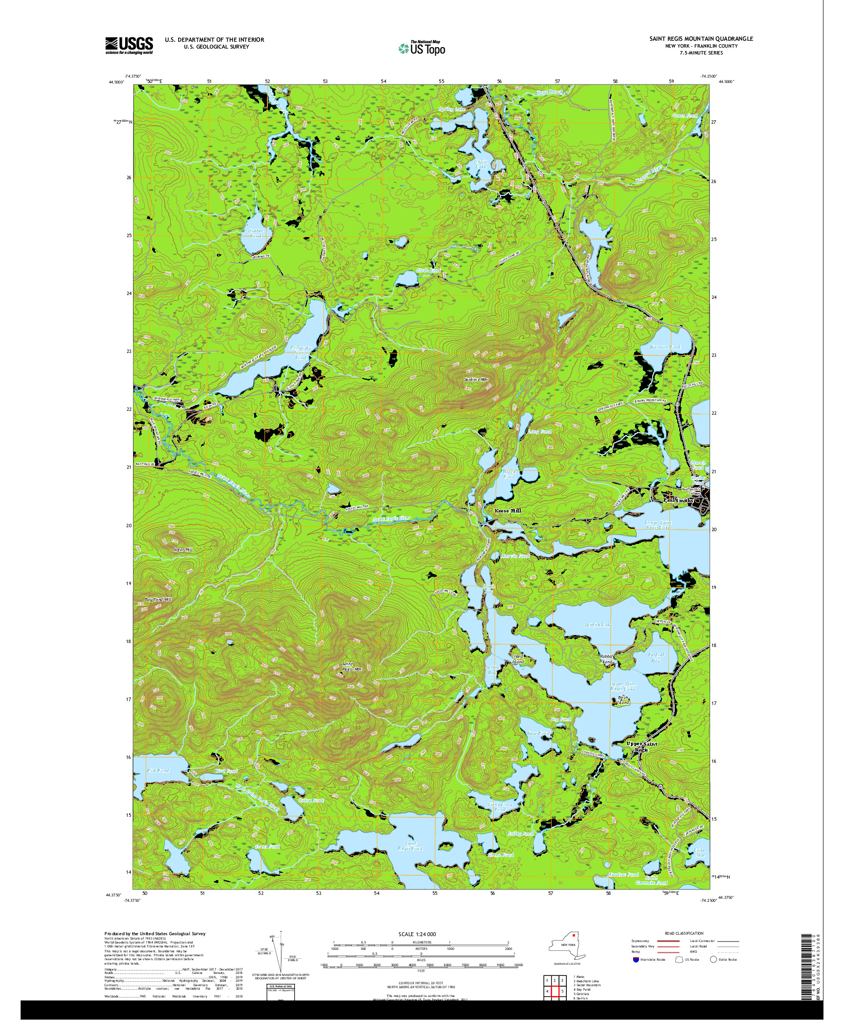 USGS US TOPO 7.5-MINUTE MAP FOR SAINT REGIS MOUNTAIN, NY 2019