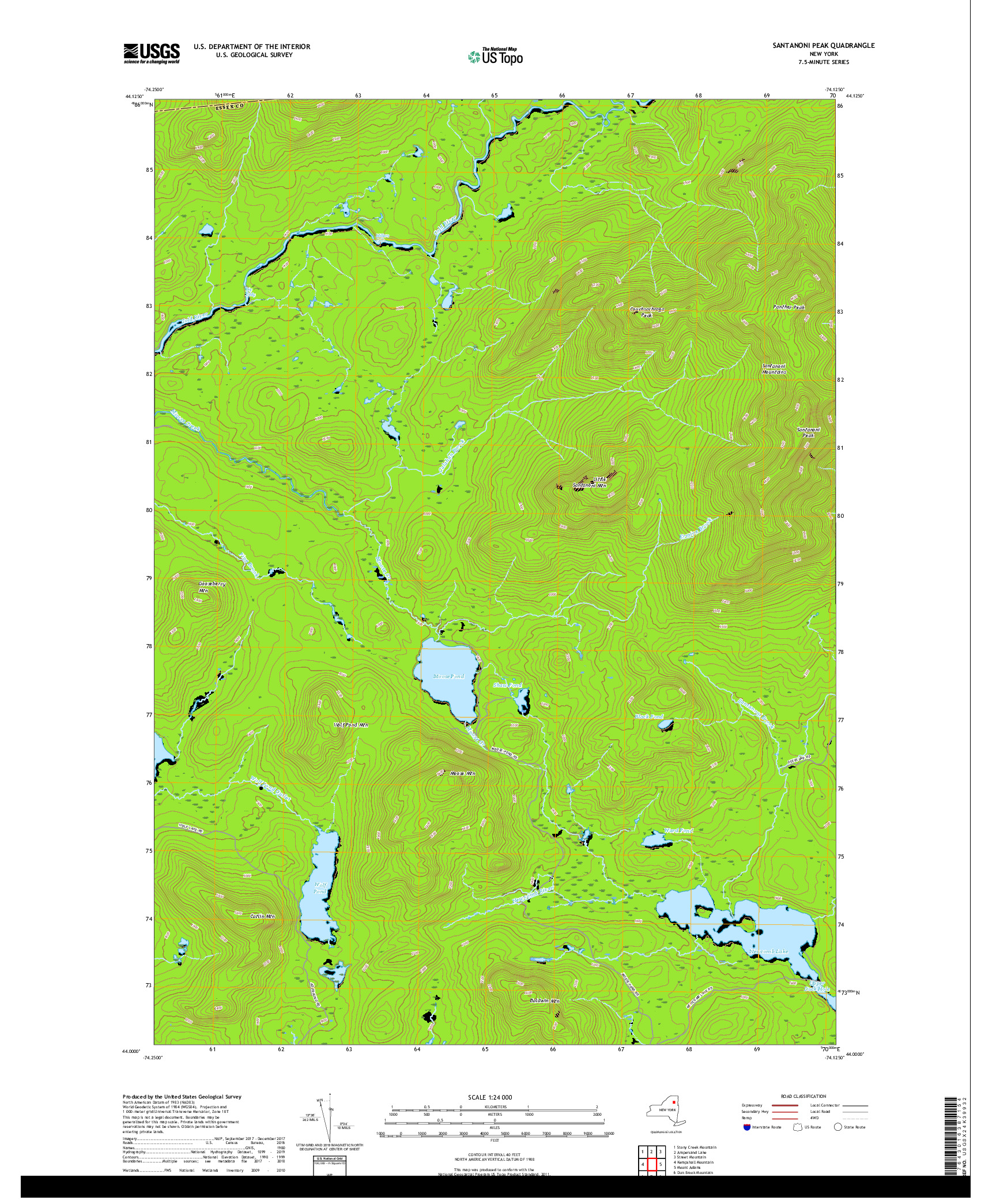 USGS US TOPO 7.5-MINUTE MAP FOR SANTANONI PEAK, NY 2019