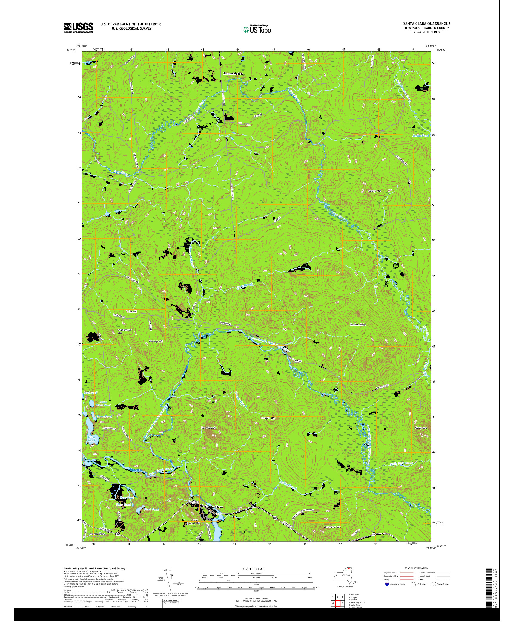 USGS US TOPO 7.5-MINUTE MAP FOR SANTA CLARA, NY 2019