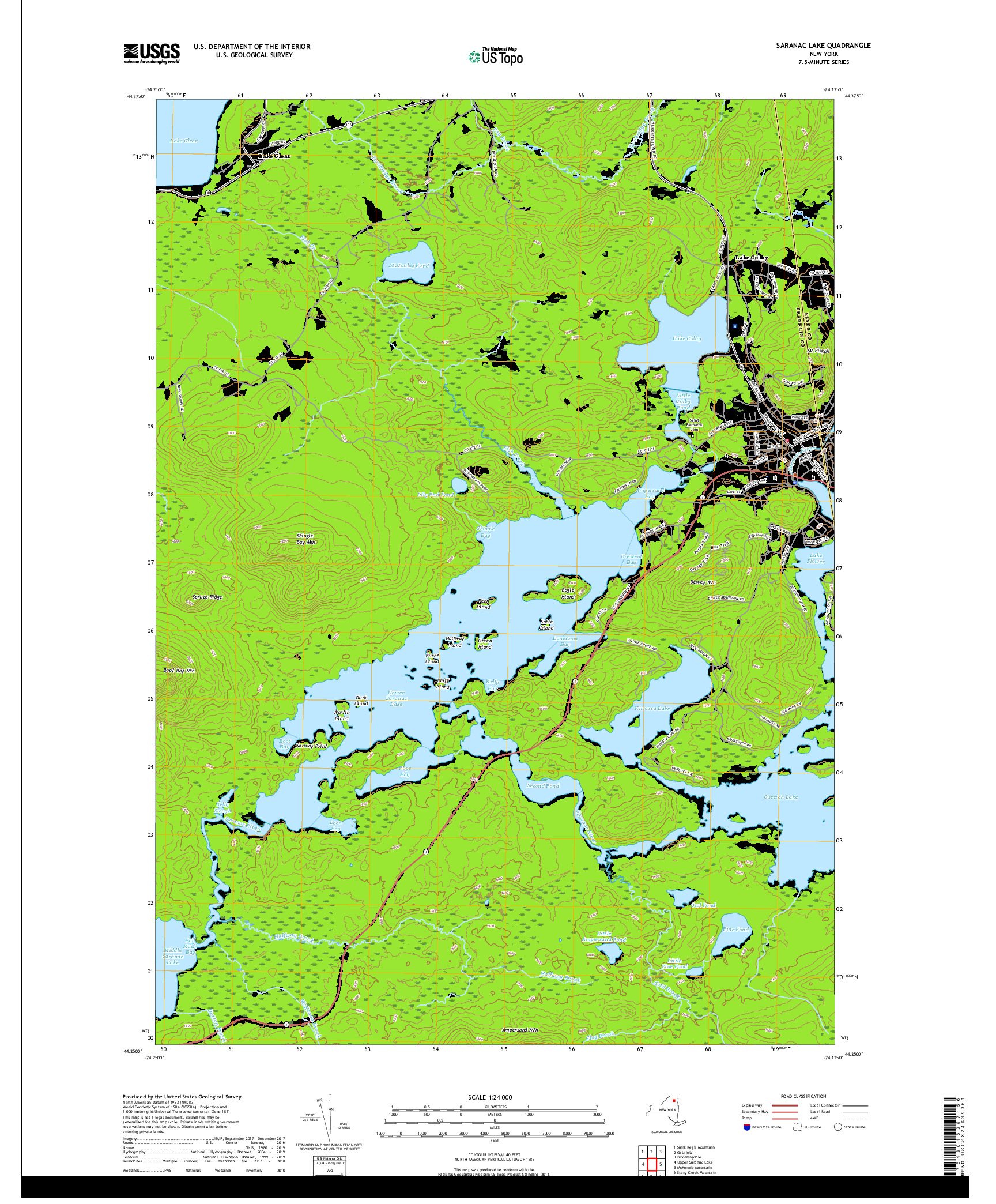 USGS US TOPO 7.5-MINUTE MAP FOR SARANAC LAKE, NY 2019