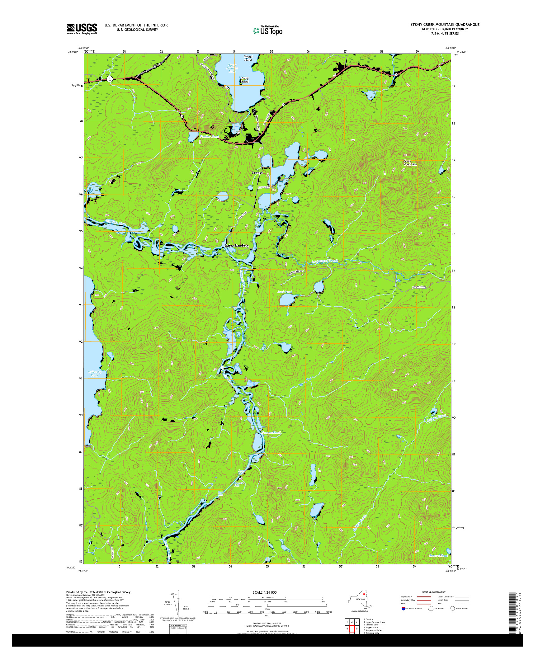 USGS US TOPO 7.5-MINUTE MAP FOR STONY CREEK MOUNTAIN, NY 2019