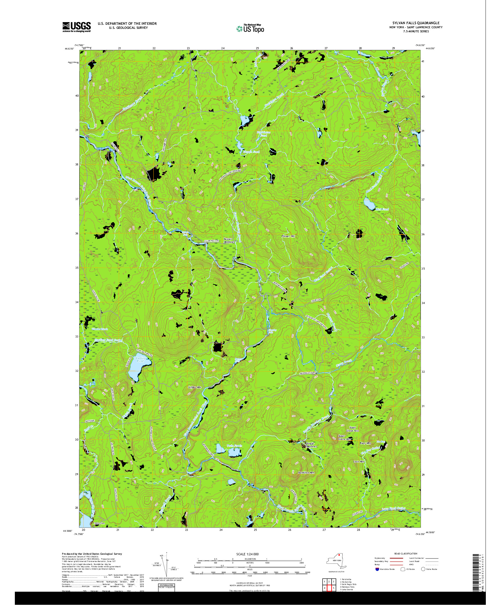 USGS US TOPO 7.5-MINUTE MAP FOR SYLVAN FALLS, NY 2019