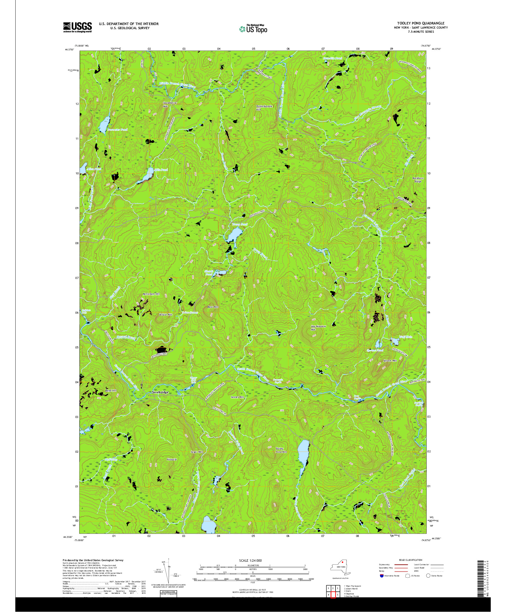 USGS US TOPO 7.5-MINUTE MAP FOR TOOLEY POND, NY 2019