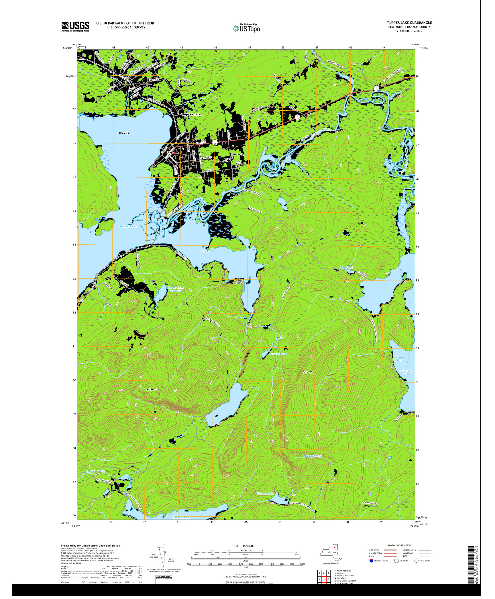 USGS US TOPO 7.5-MINUTE MAP FOR TUPPER LAKE, NY 2019