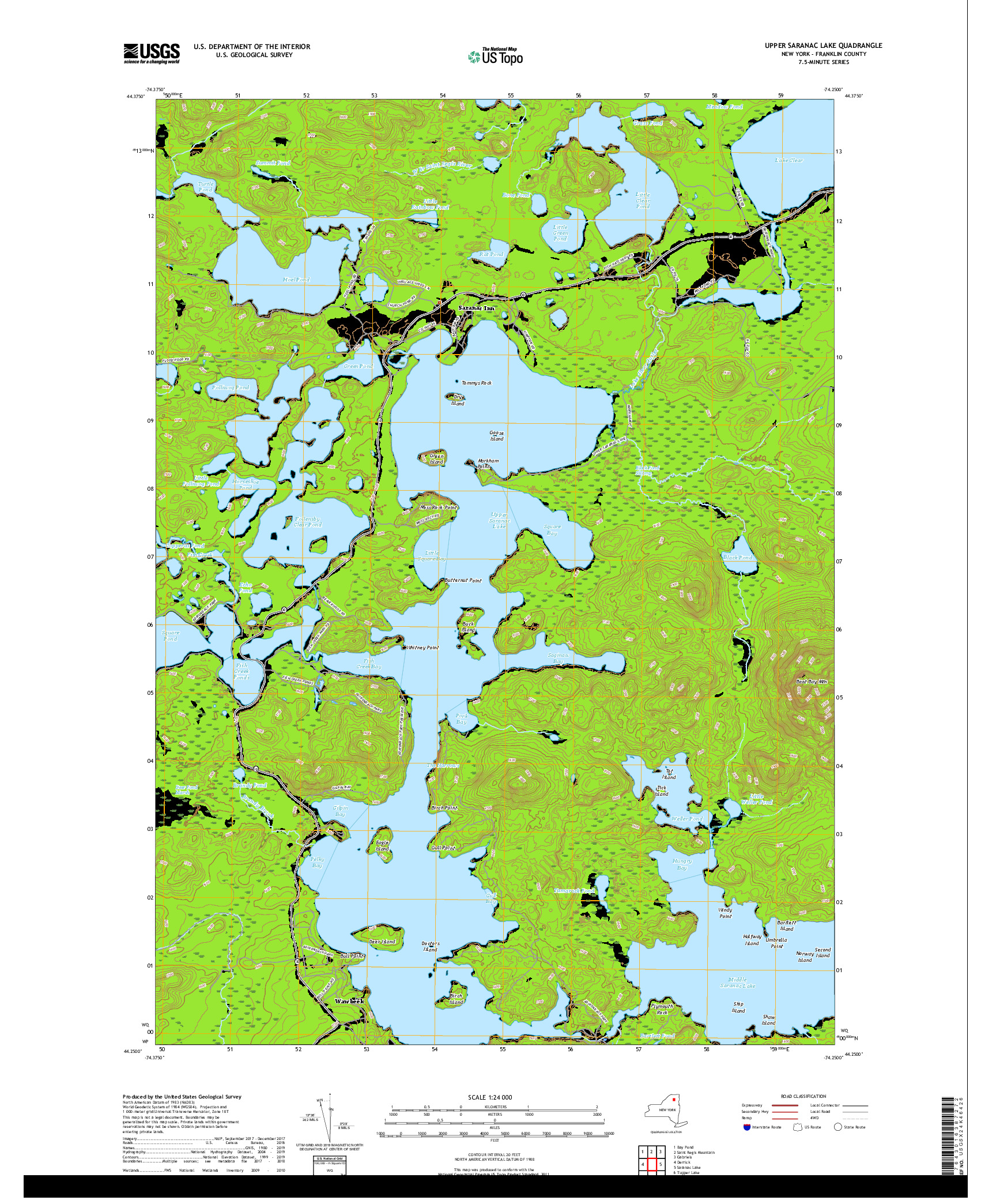 USGS US TOPO 7.5-MINUTE MAP FOR UPPER SARANAC LAKE, NY 2019