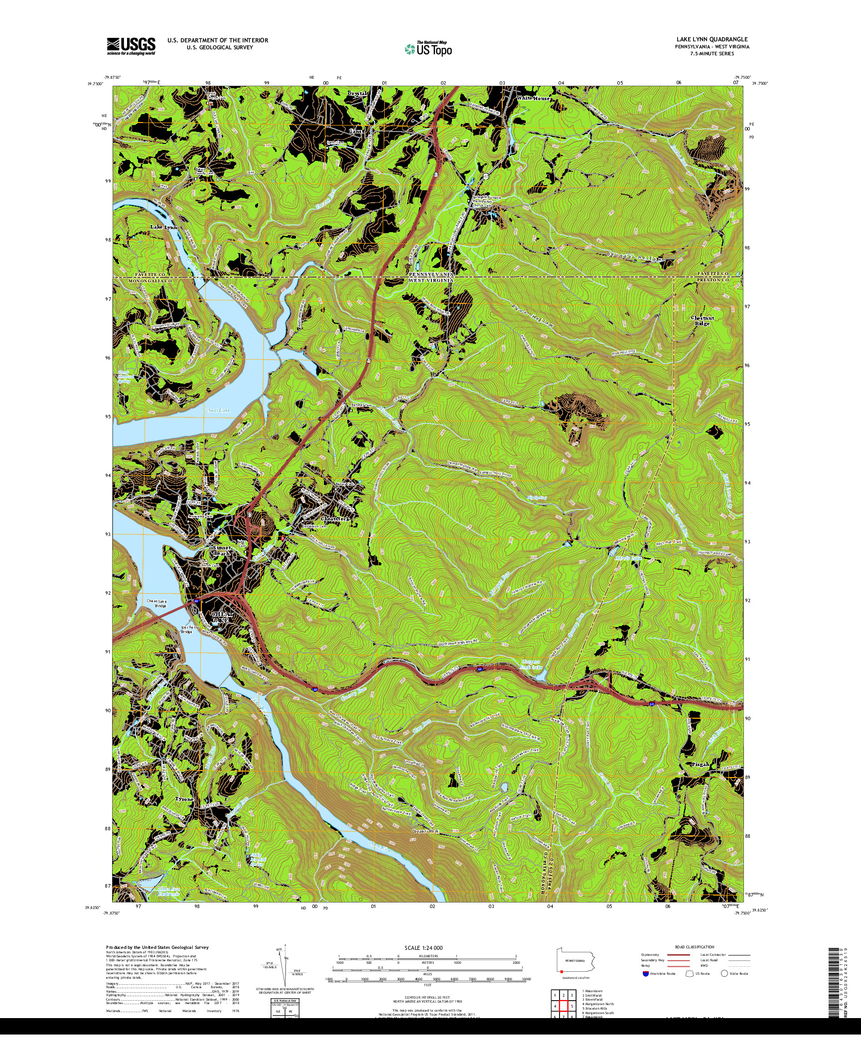 USGS US TOPO 7.5-MINUTE MAP FOR LAKE LYNN, PA,WV 2019