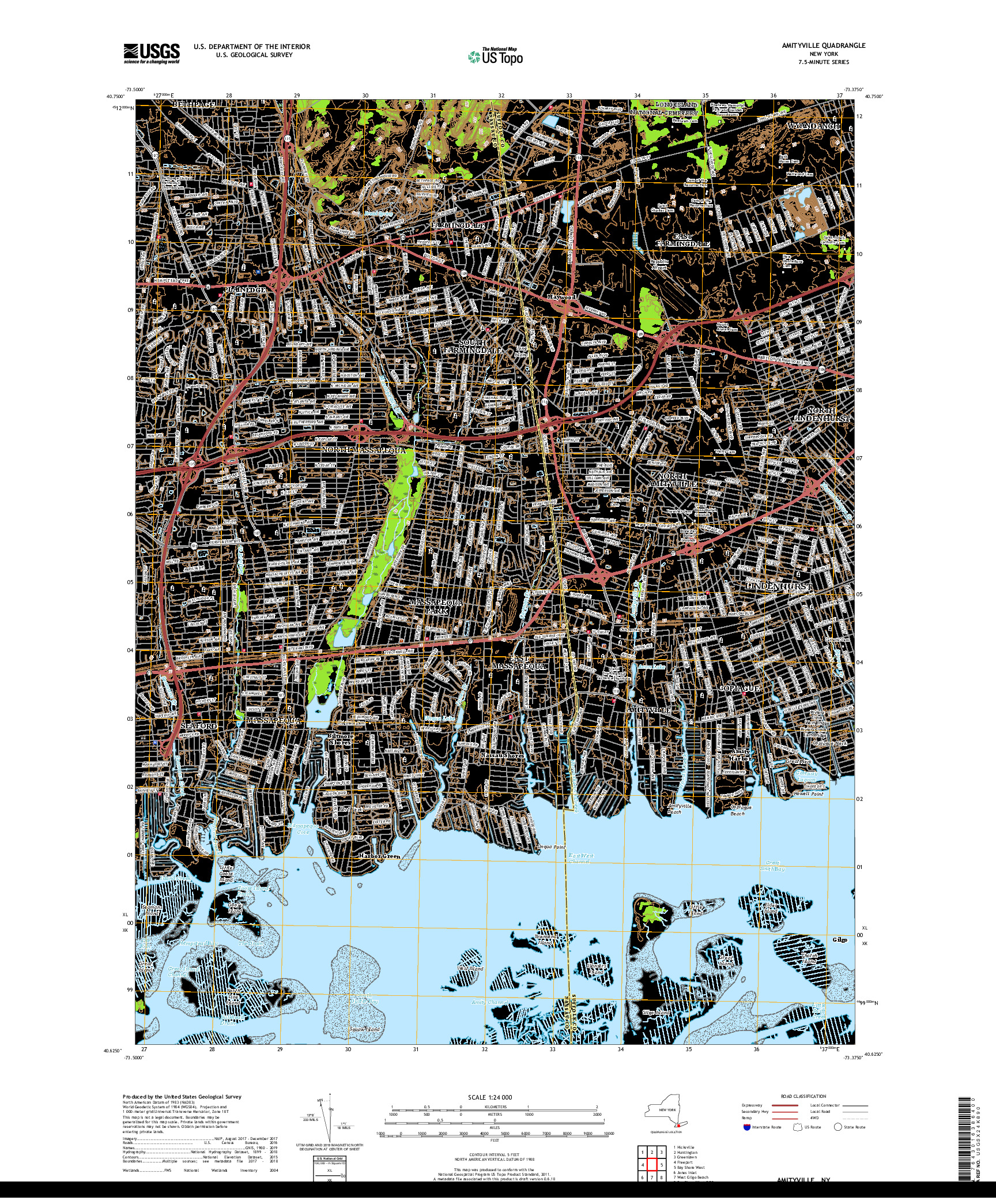 USGS US TOPO 7.5-MINUTE MAP FOR AMITYVILLE, NY 2019