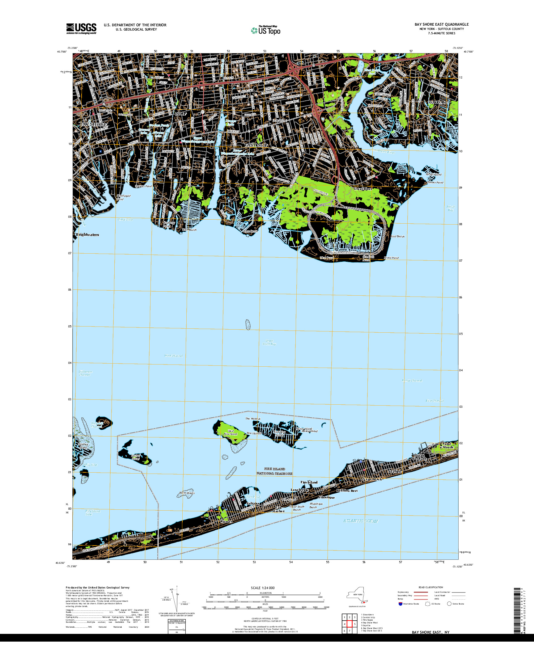 USGS US TOPO 7.5-MINUTE MAP FOR BAY SHORE EAST, NY 2019