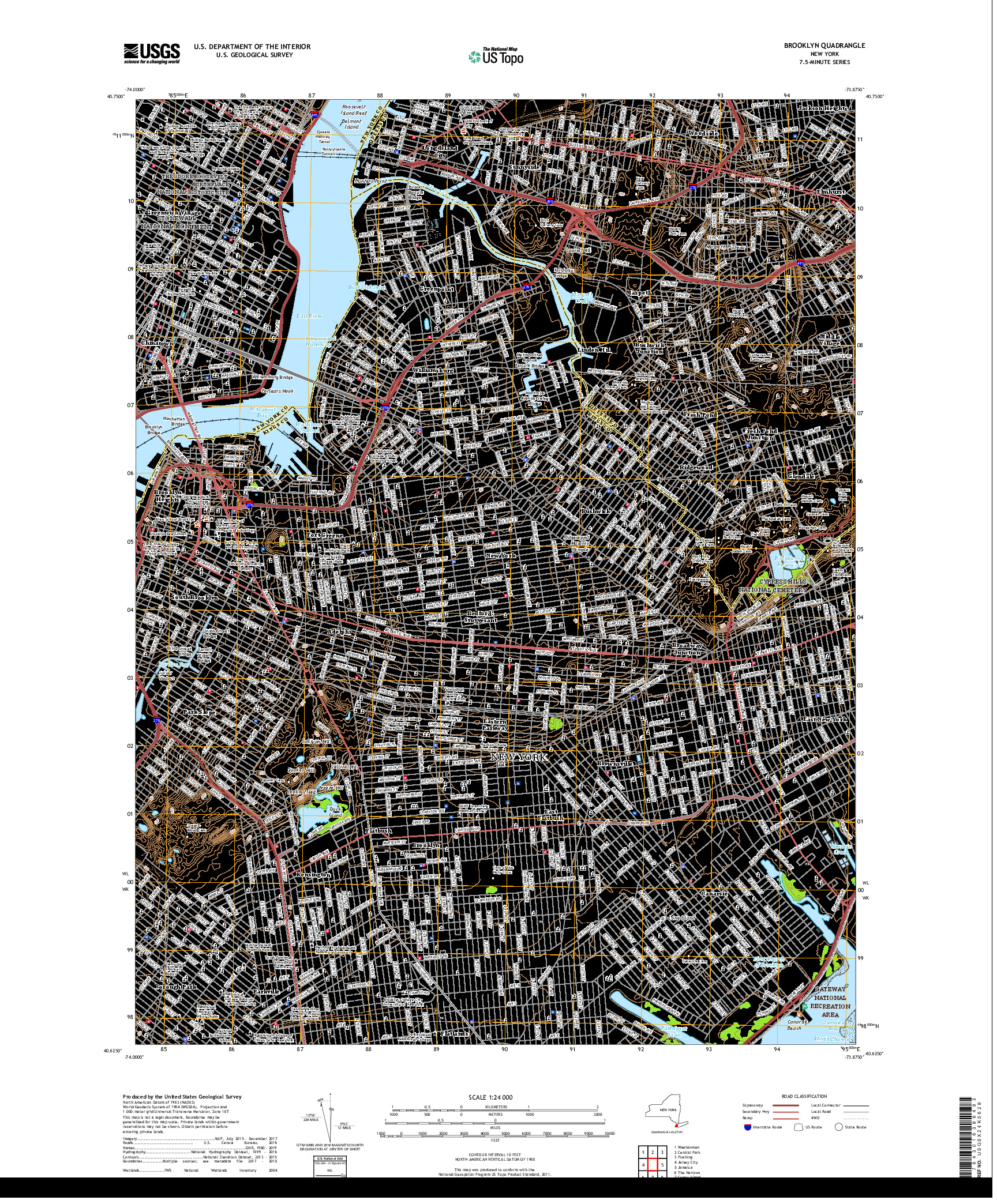 USGS US TOPO 7.5-MINUTE MAP FOR BROOKLYN, NY 2019