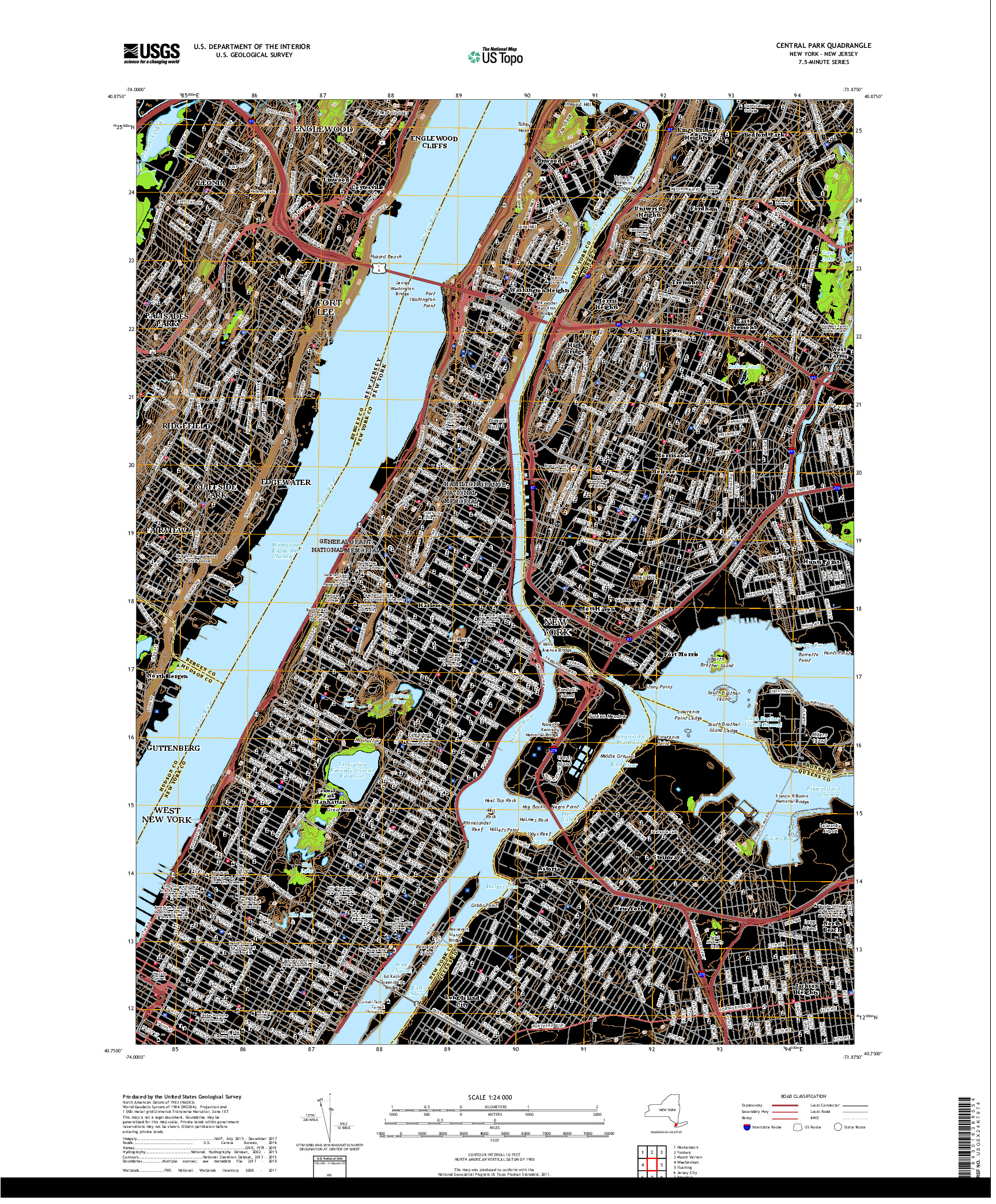 USGS US TOPO 7.5-MINUTE MAP FOR CENTRAL PARK, NY,NJ 2019