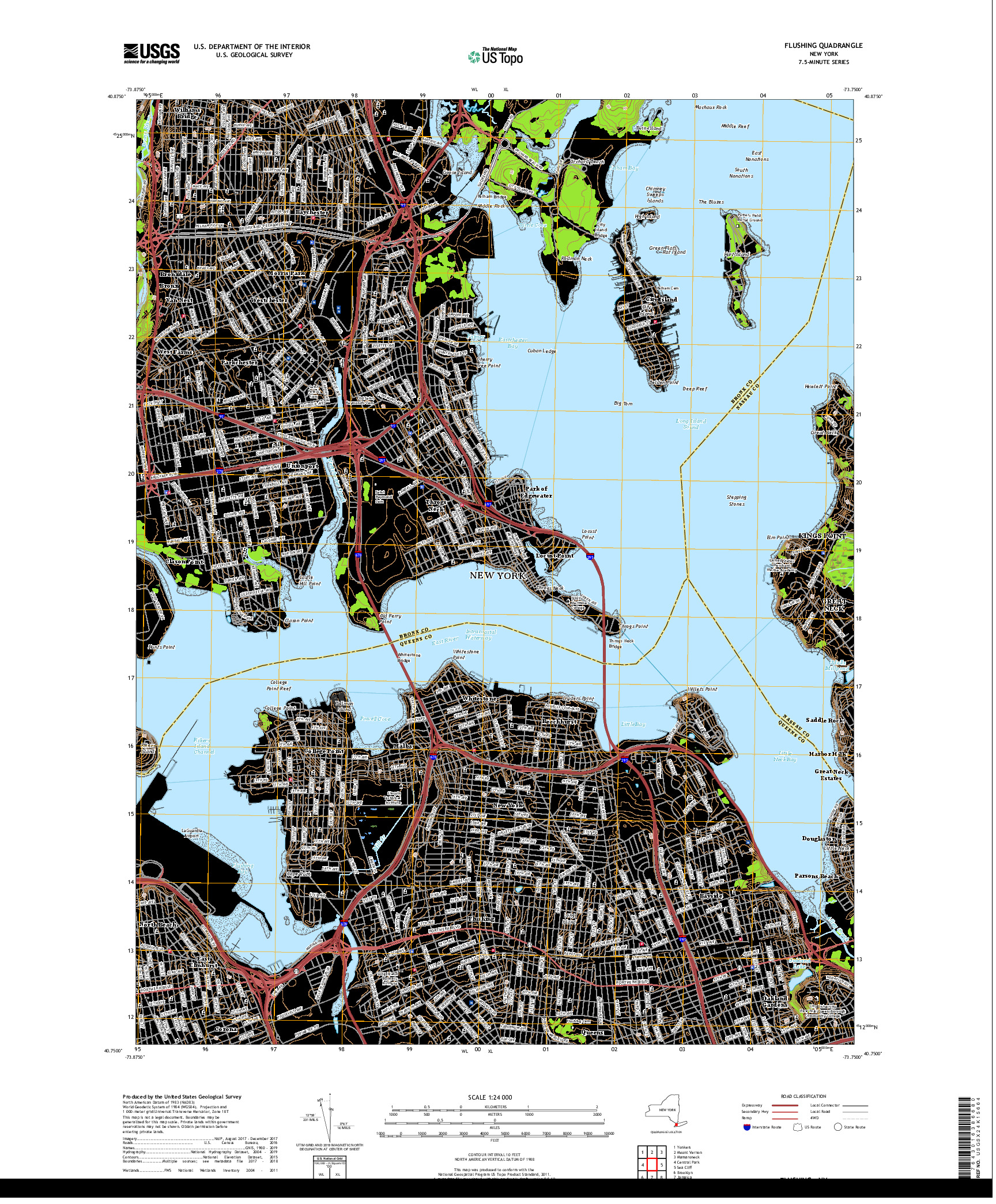 USGS US TOPO 7.5-MINUTE MAP FOR FLUSHING, NY 2019