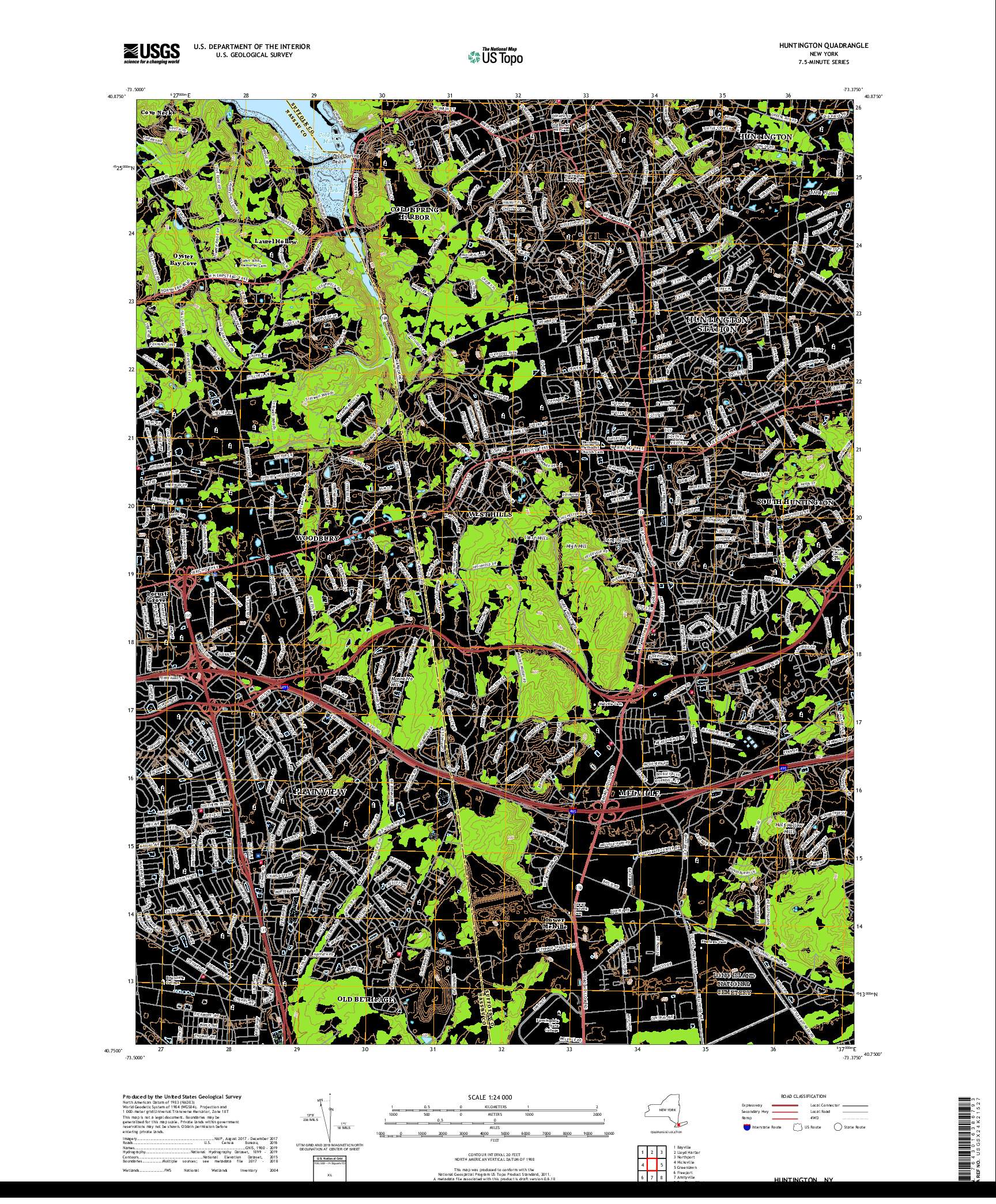 USGS US TOPO 7.5-MINUTE MAP FOR HUNTINGTON, NY 2019