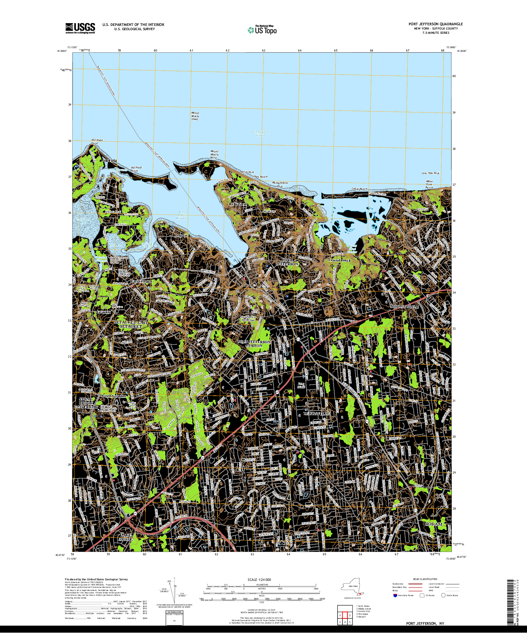 USGS US TOPO 7.5-MINUTE MAP FOR PORT JEFFERSON, NY 2019