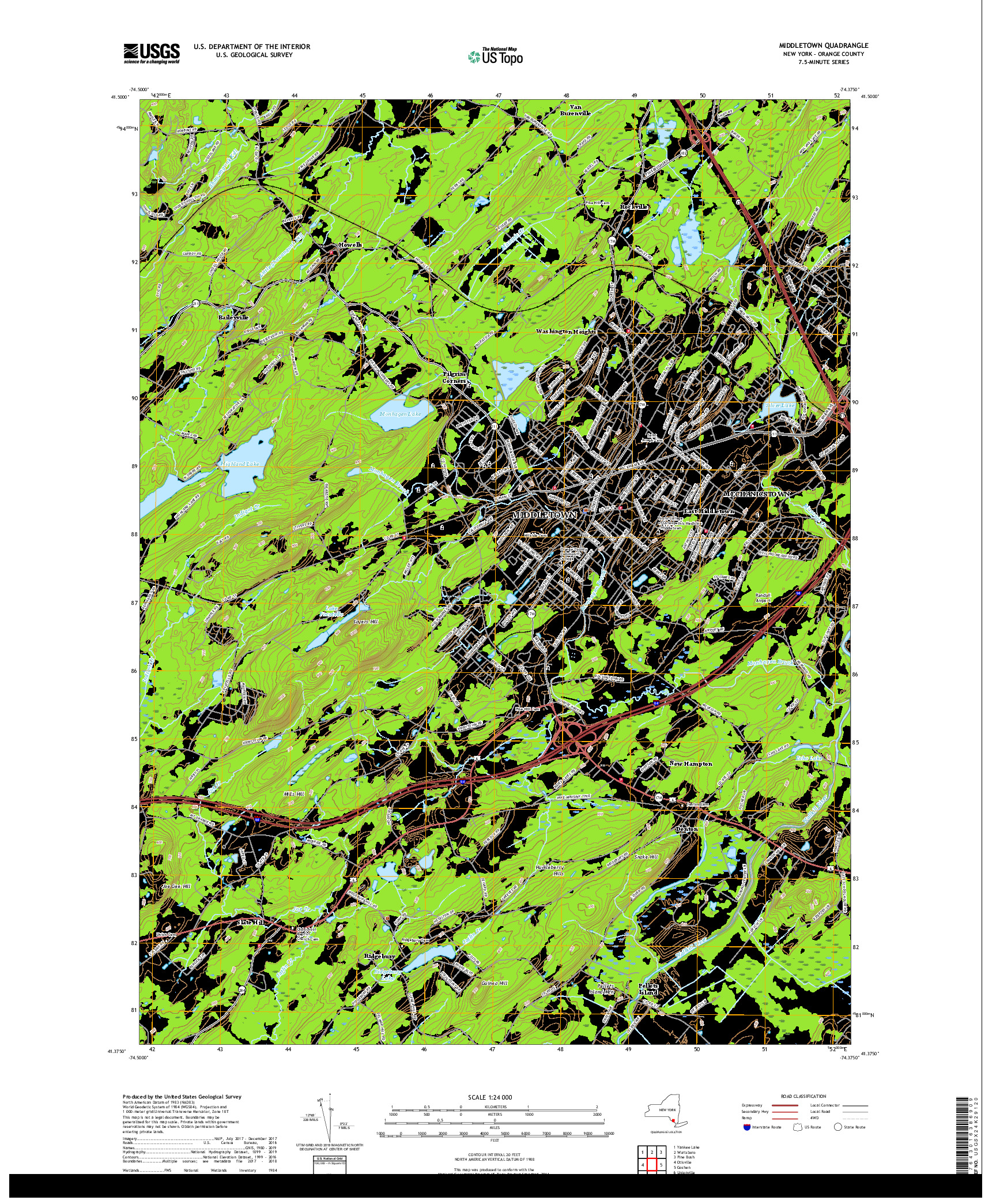 USGS US TOPO 7.5-MINUTE MAP FOR MIDDLETOWN, NY 2019