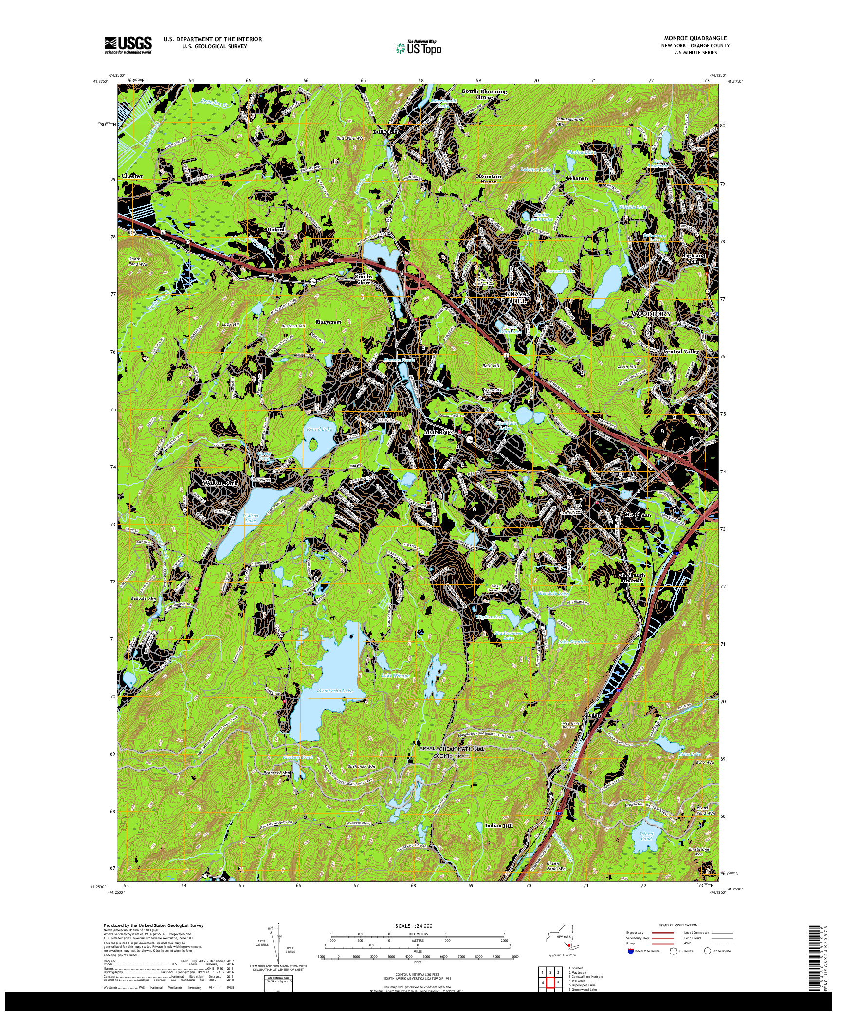 USGS US TOPO 7.5-MINUTE MAP FOR MONROE, NY 2019