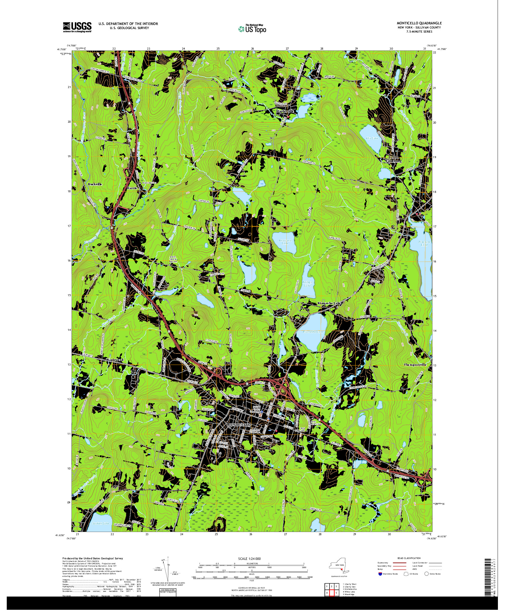 USGS US TOPO 7.5-MINUTE MAP FOR MONTICELLO, NY 2019