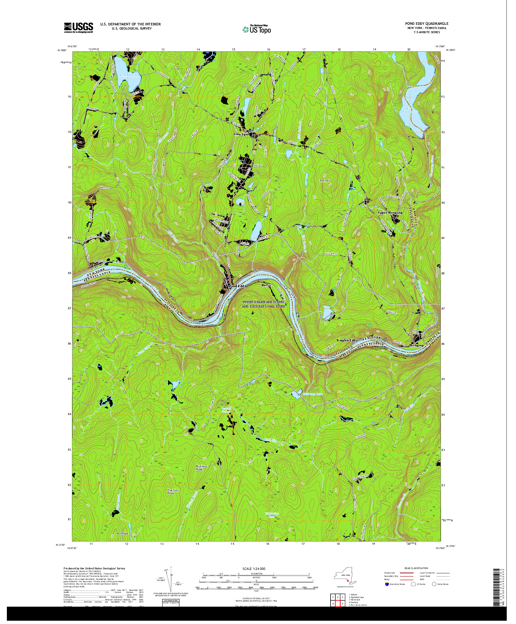 USGS US TOPO 7.5-MINUTE MAP FOR POND EDDY, NY,PA 2019