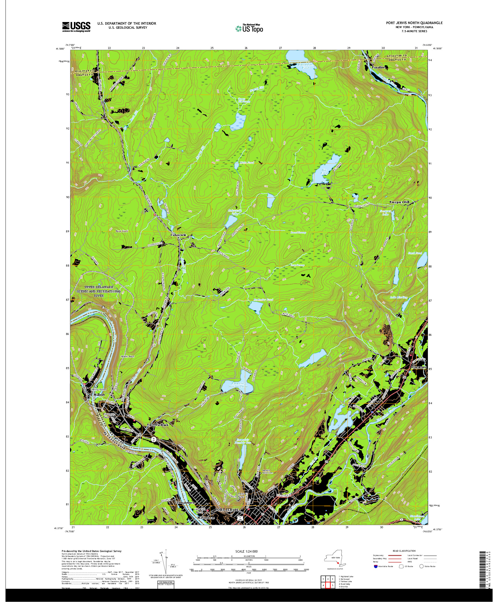 USGS US TOPO 7.5-MINUTE MAP FOR PORT JERVIS NORTH, NY,PA 2019