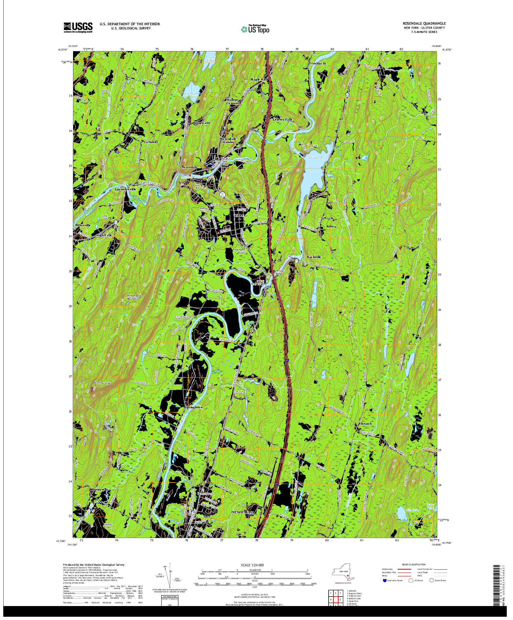 USGS US TOPO 7.5-MINUTE MAP FOR ROSENDALE, NY 2019