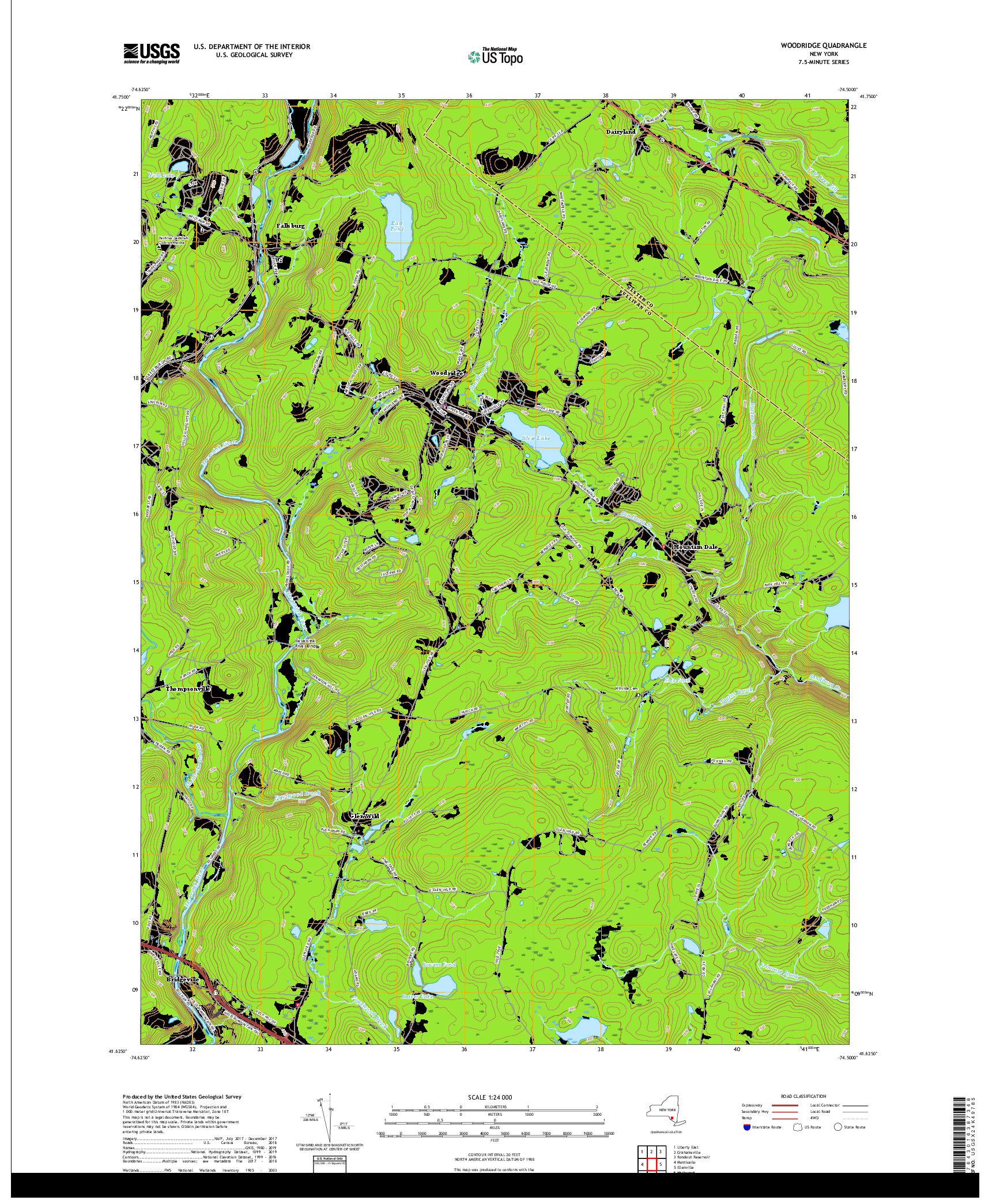 USGS US TOPO 7.5-MINUTE MAP FOR WOODRIDGE, NY 2019