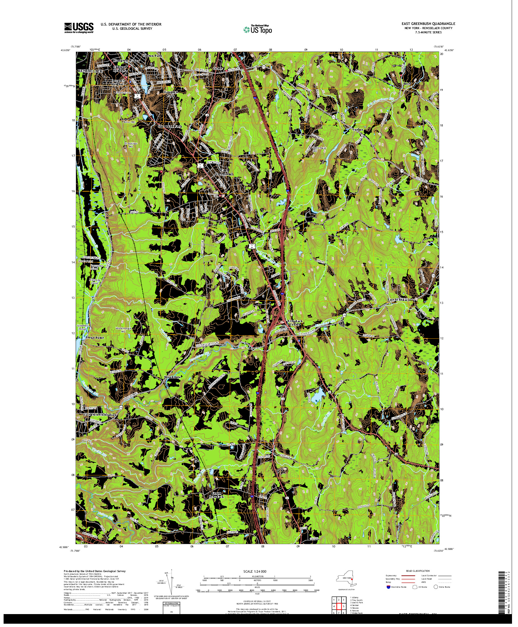 USGS US TOPO 7.5-MINUTE MAP FOR EAST GREENBUSH, NY 2019