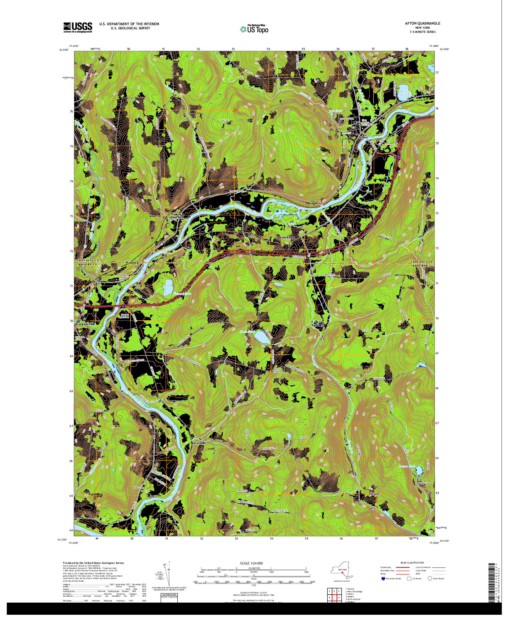 USGS US TOPO 7.5-MINUTE MAP FOR AFTON, NY 2019